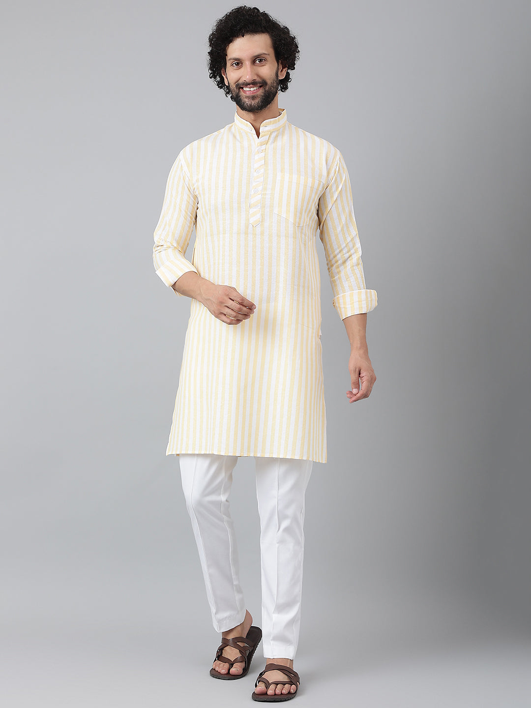 RIAG Beige Men's Ethnic Long Kurta And Pyjama Set