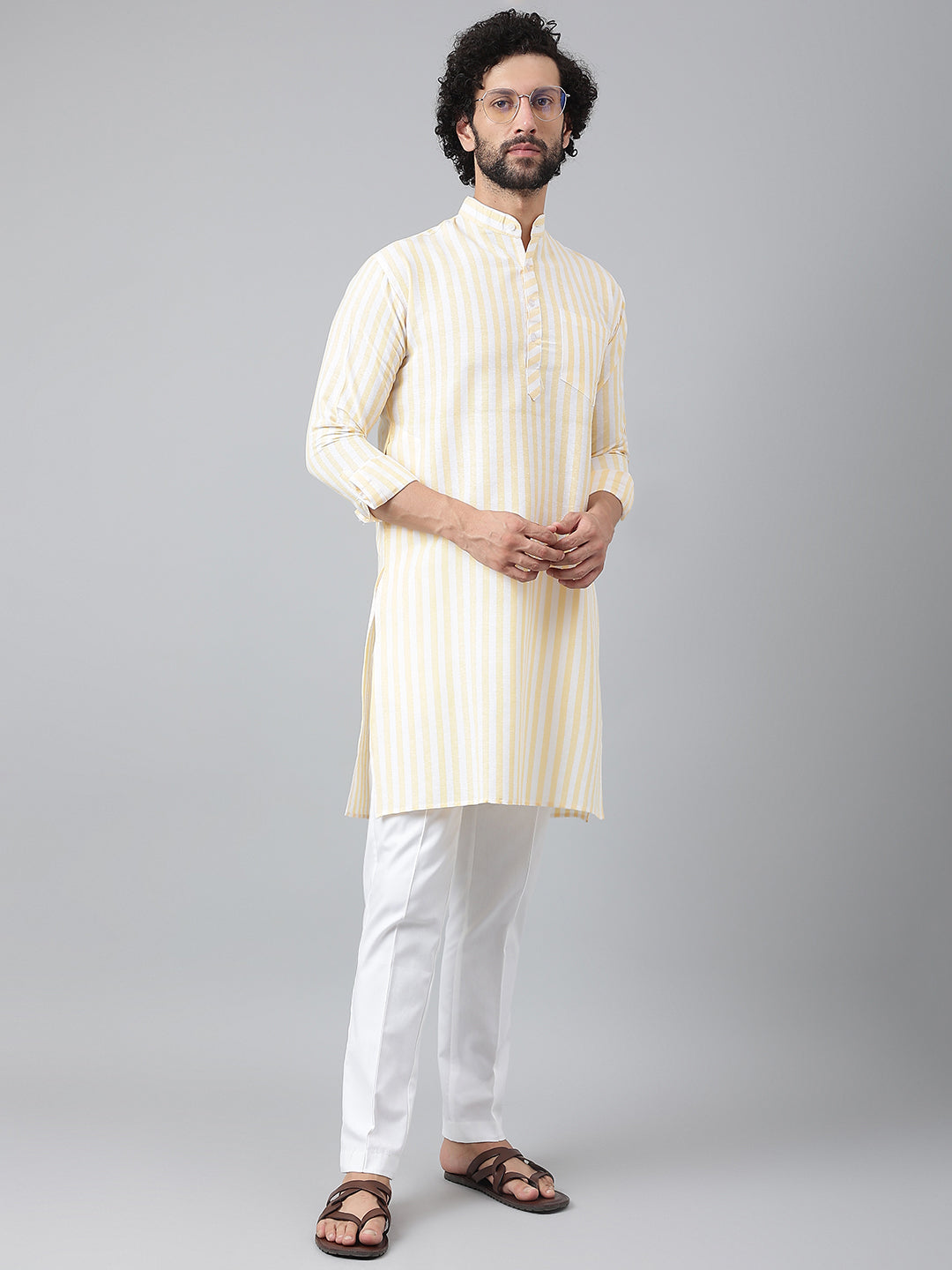 RIAG Beige Color Long Sleeves Ethnic Men's Cotton Long Kurta