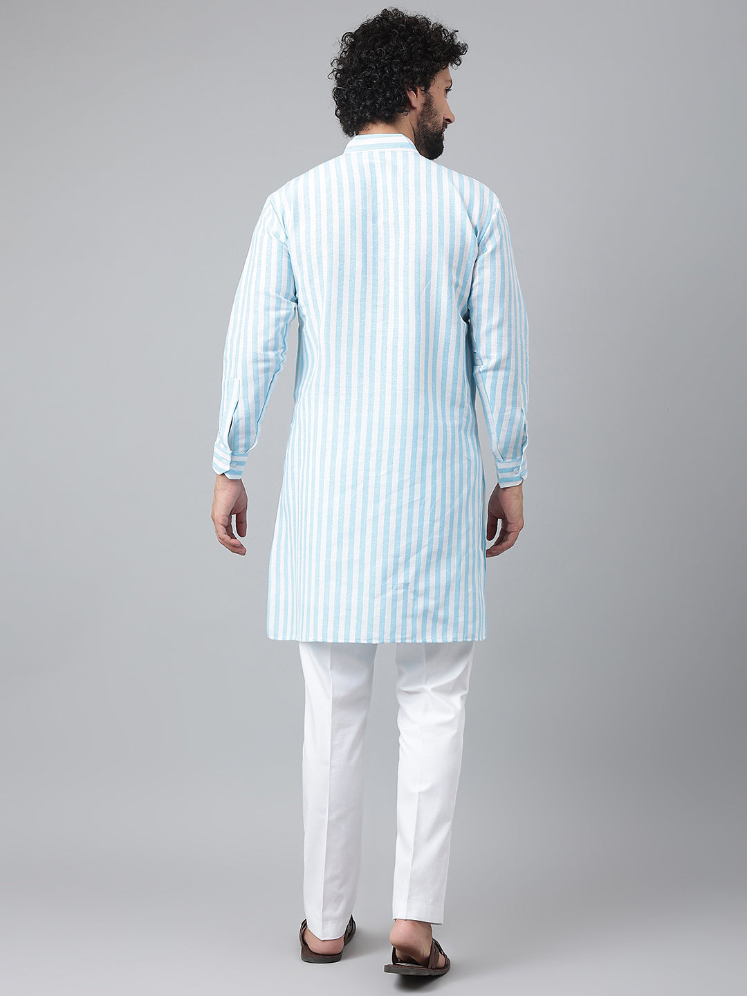 RIAG Blue Color Long Sleeves Ethnic Men's Cotton Long Kurta