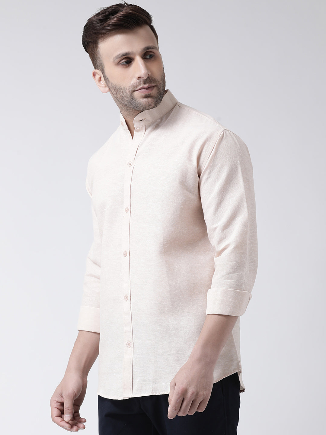 RIAG Beige Men's Chinese Collar Full Sleeves Shirt