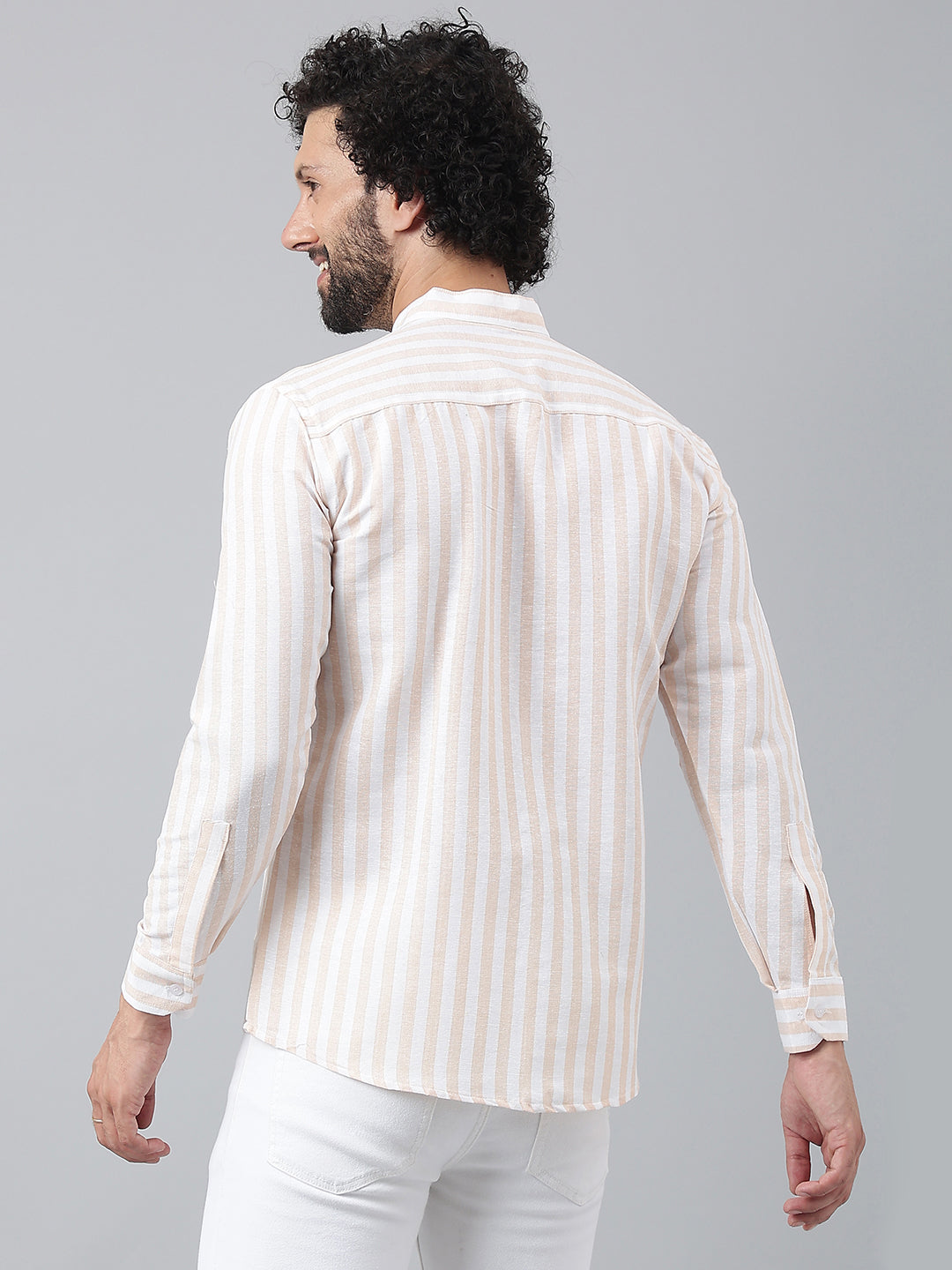 RIAG Beige Men's Chinese Collar Full Sleeves Shirt