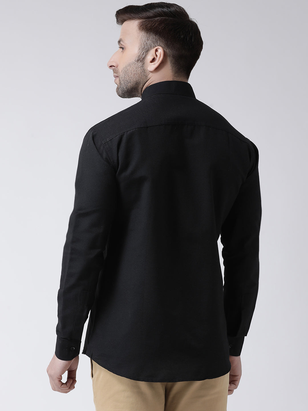 RIAG Black Men's Chinese Collar Full Sleeves Shirt