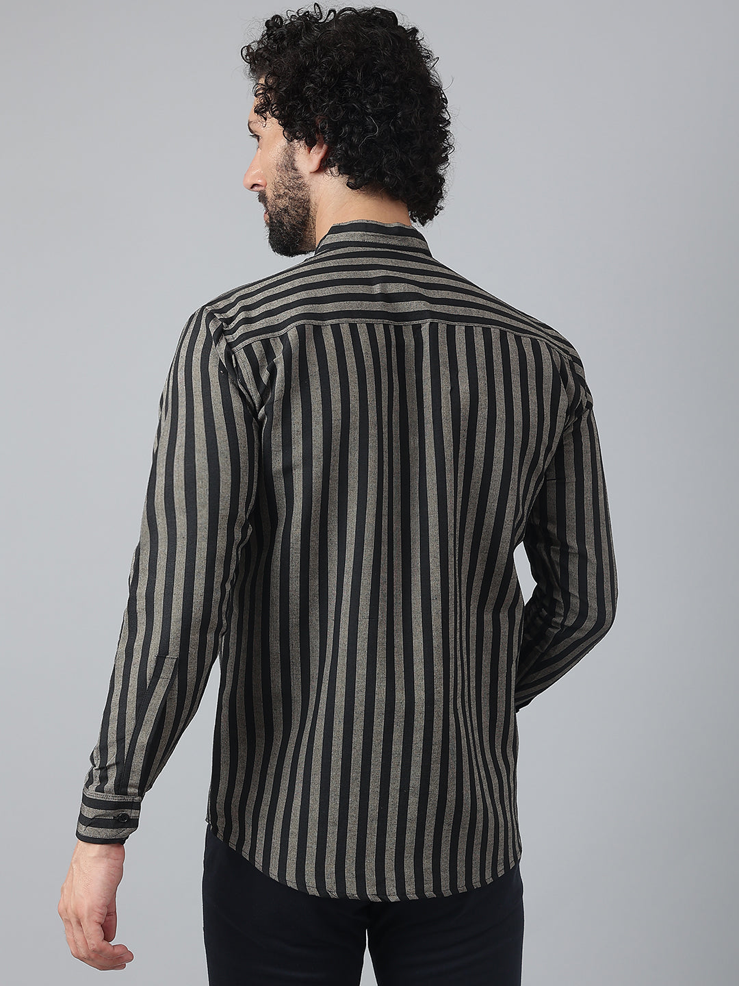 RIAG Black Men's Chinese Collar Full Sleeves Shirt