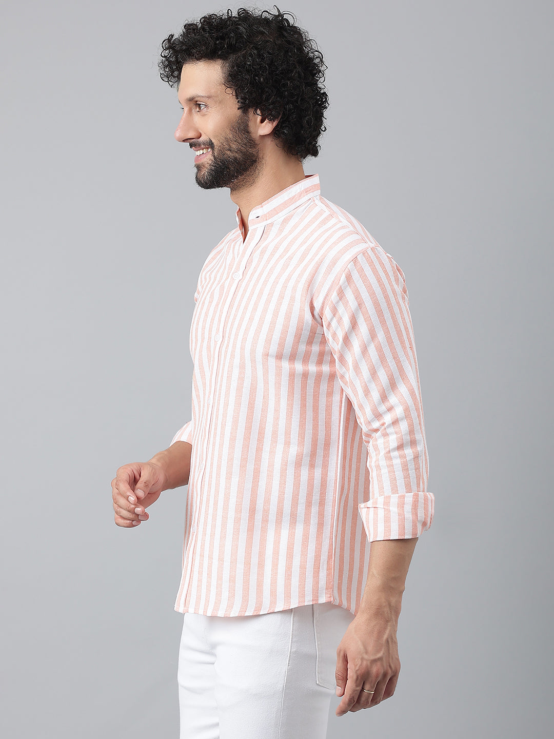 RIAG Orange Men's Chinese Collar Full Sleeves Shirt