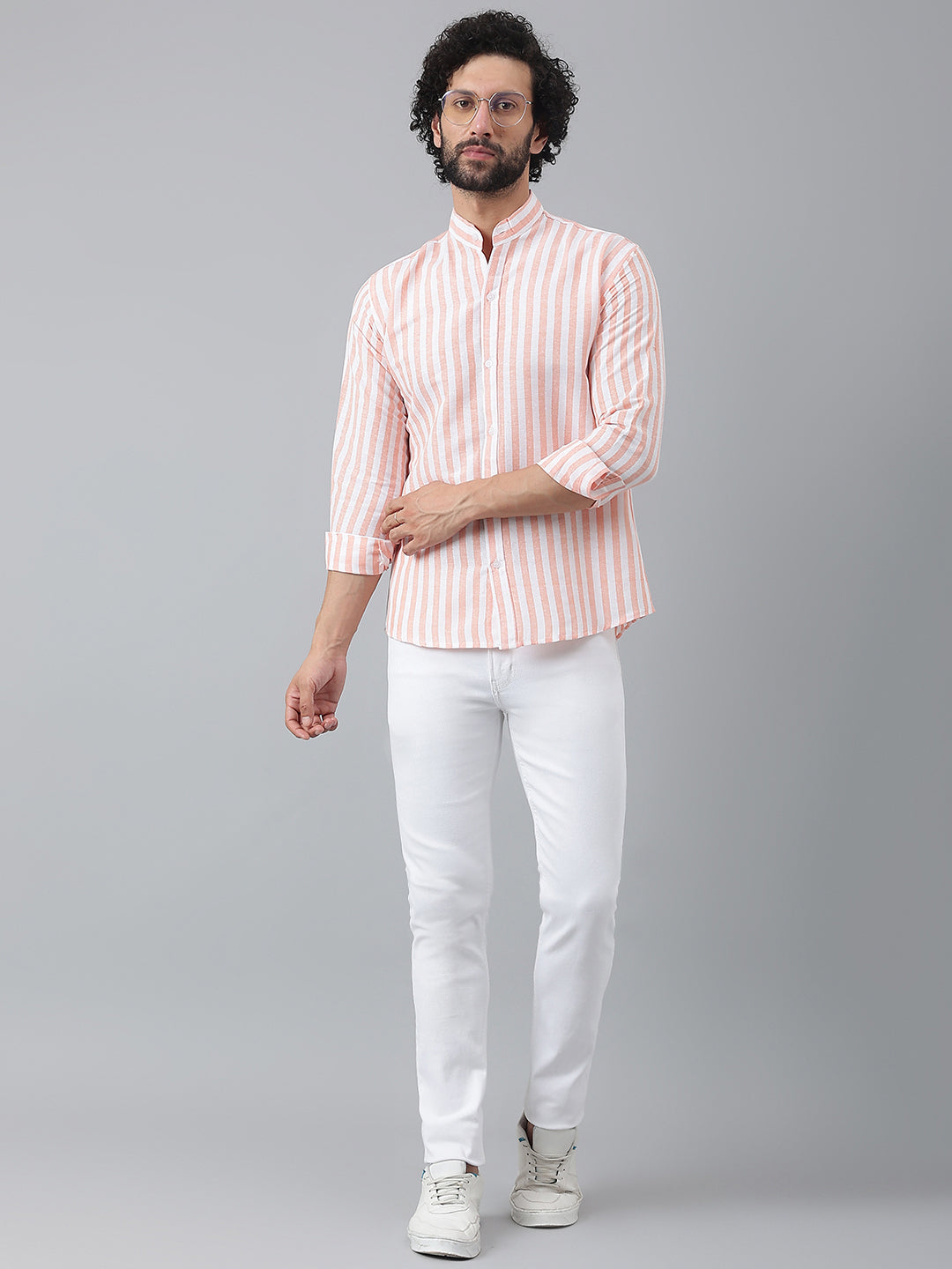 RIAG Orange Men's Chinese Collar Full Sleeves Shirt