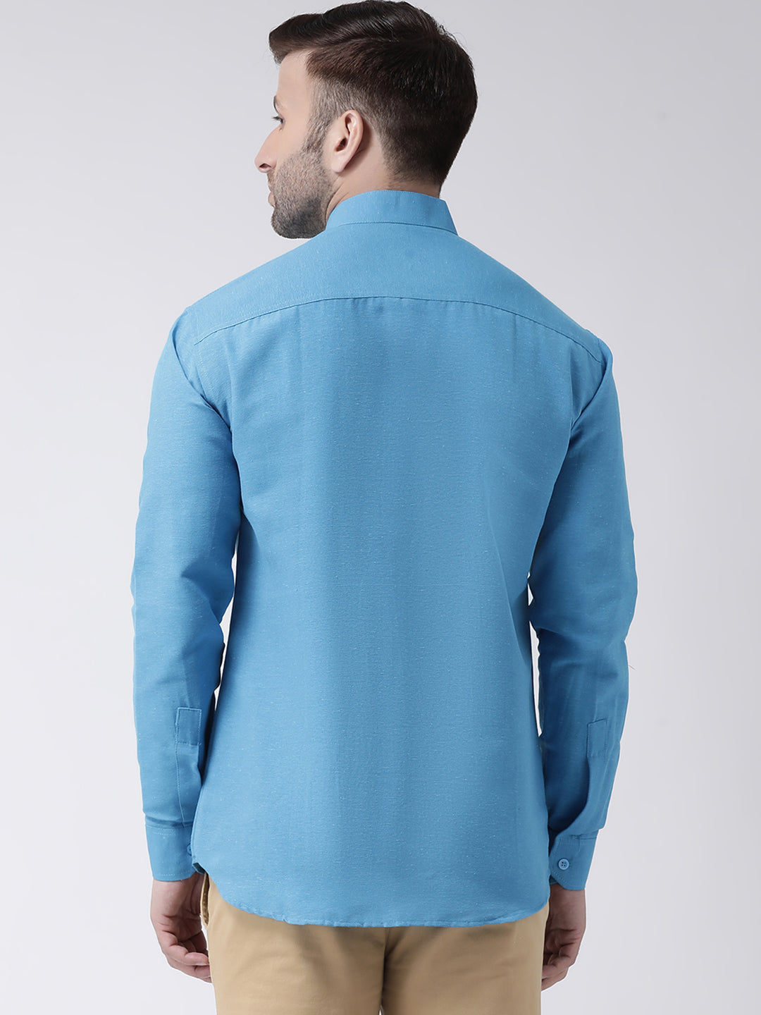 RIAG Firozi Blue Men's Chinese Collar Full Sleeves Shirt