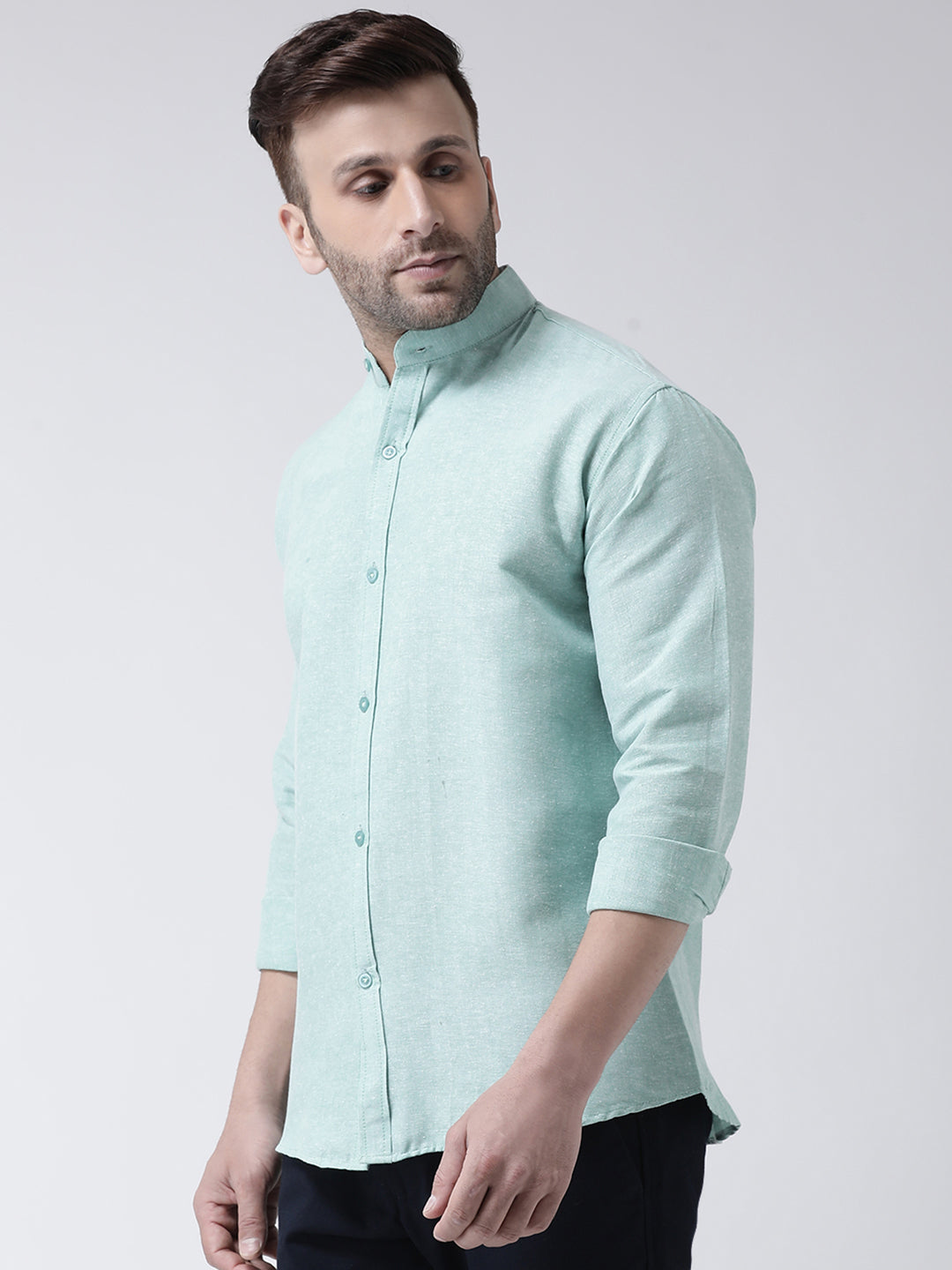 RIAG Green Men's Chinese Collar Full Sleeves Shirt