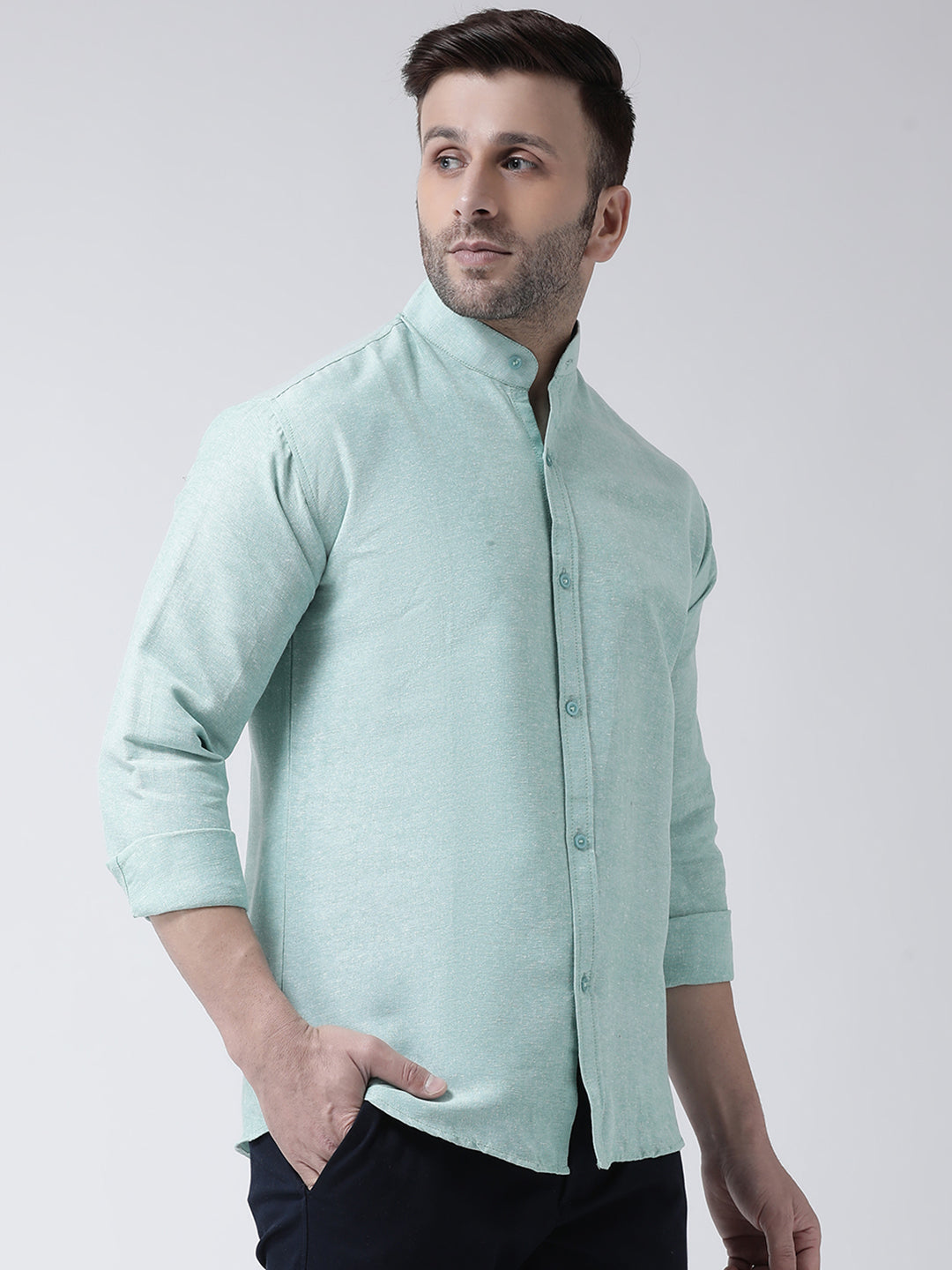 RIAG Green Men's Chinese Collar Full Sleeves Shirt