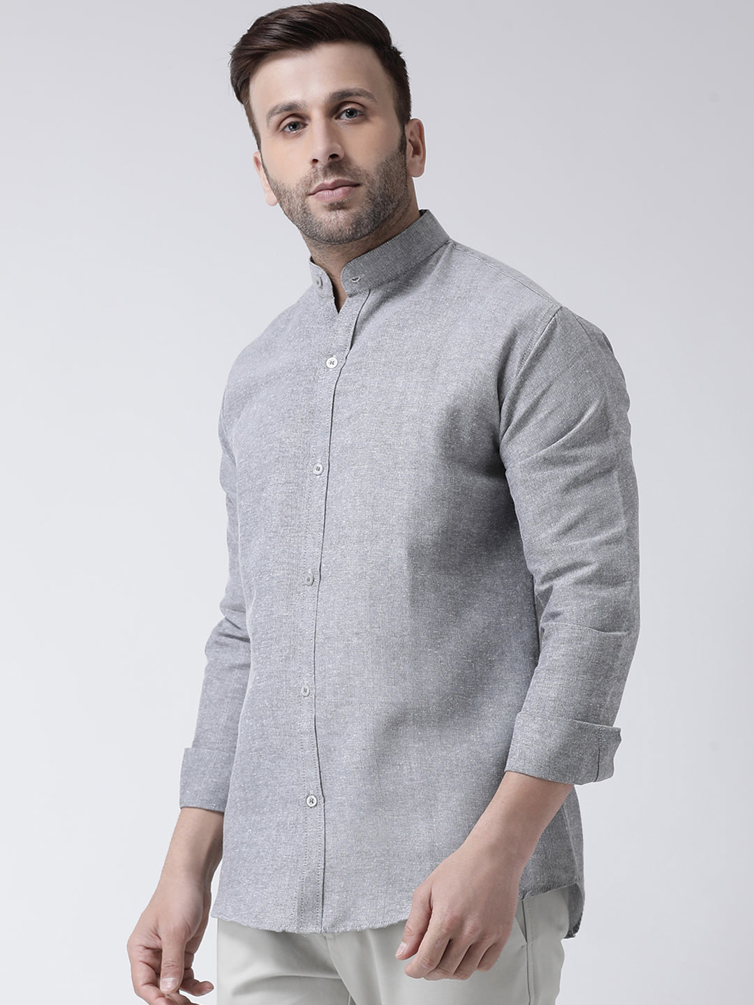 RIAG Grey Men's Chinese Collar Full Sleeves Shirt