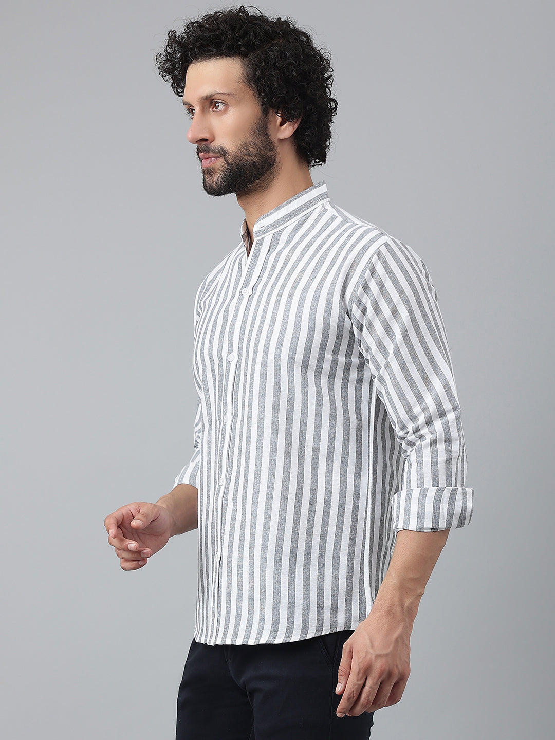 RIAG Grey Men's Chinese Collar Full Sleeves Shirt