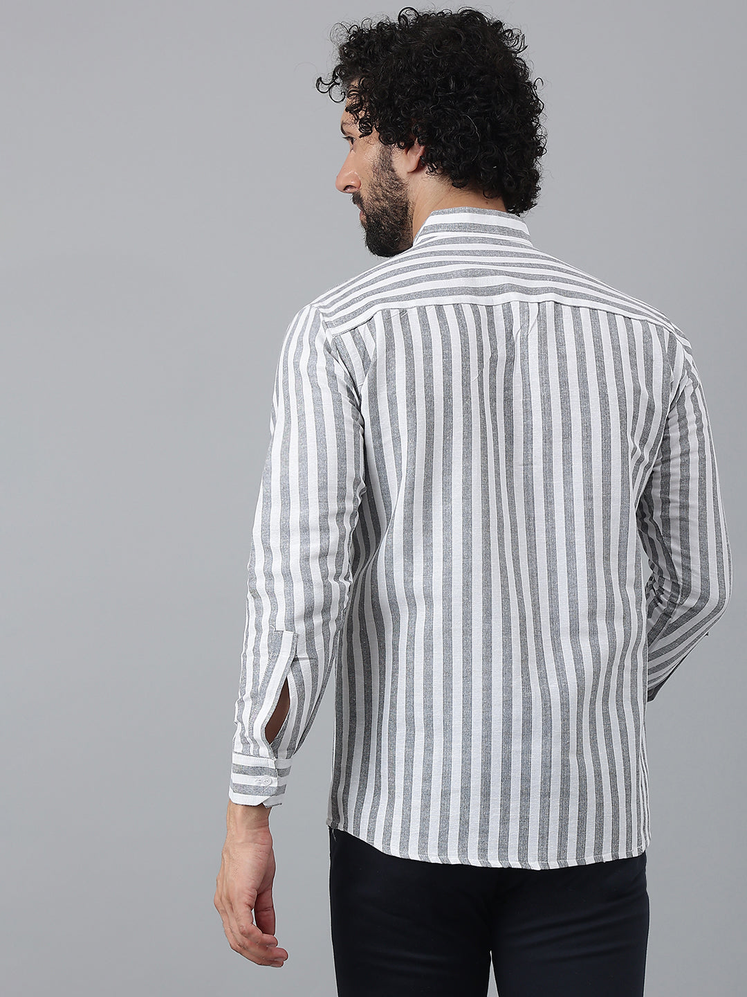 RIAG Grey Men's Chinese Collar Full Sleeves Shirt