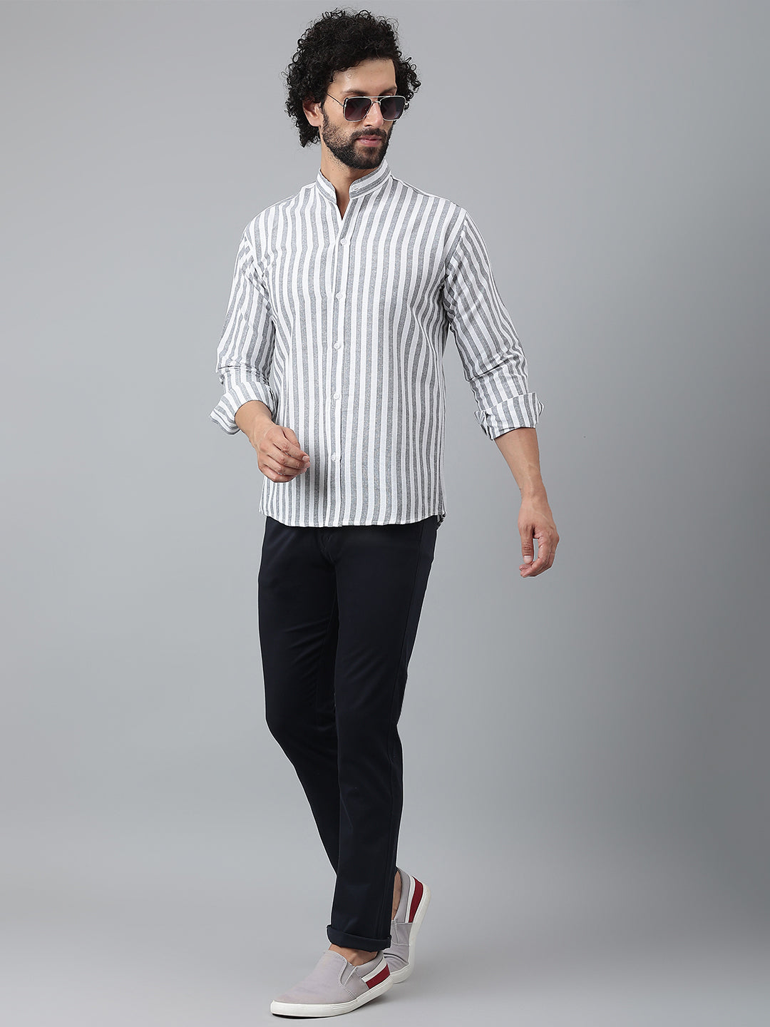 RIAG Grey Men's Chinese Collar Full Sleeves Shirt