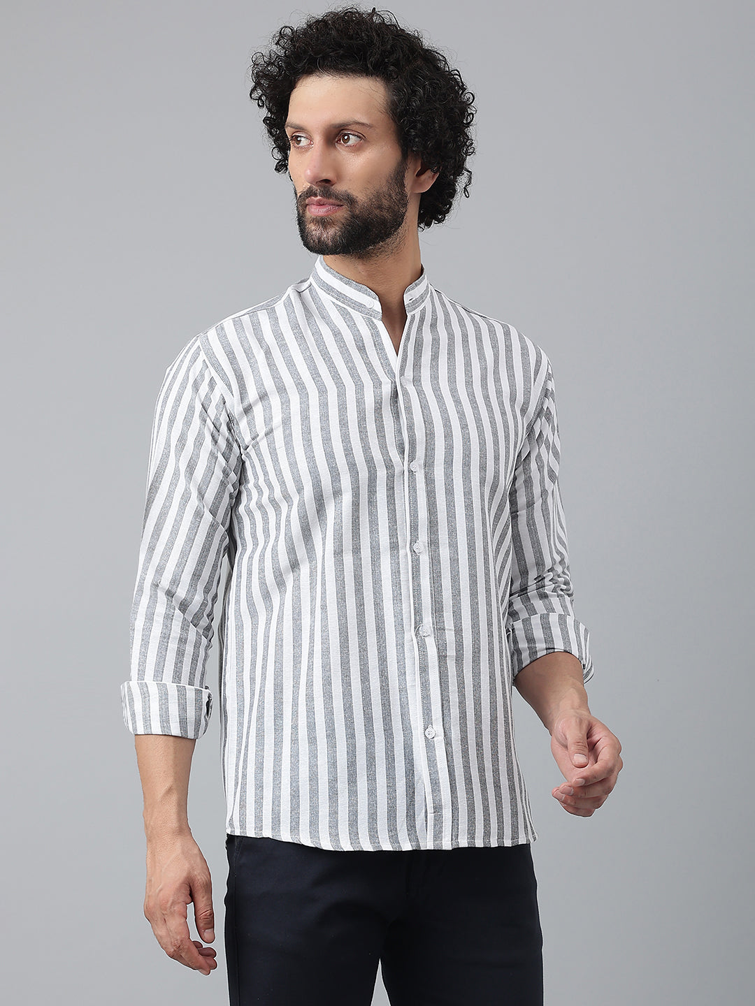 RIAG Grey Men's Chinese Collar Full Sleeves Shirt