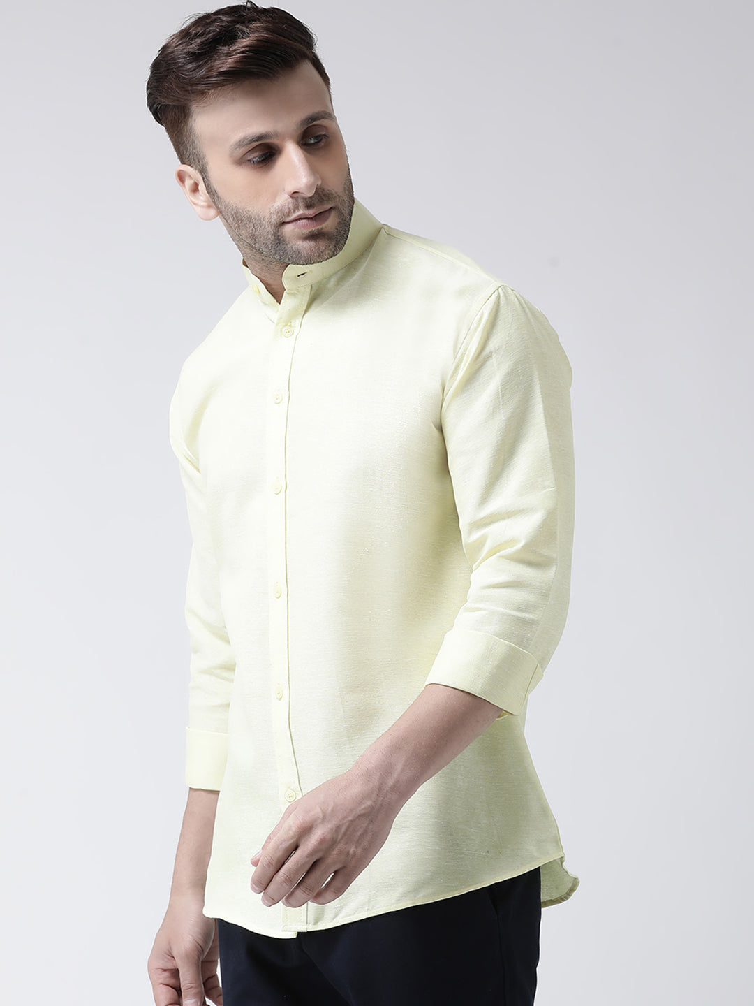 RIAG Yellow Men's Chinese Collar Full Sleeves Shirt