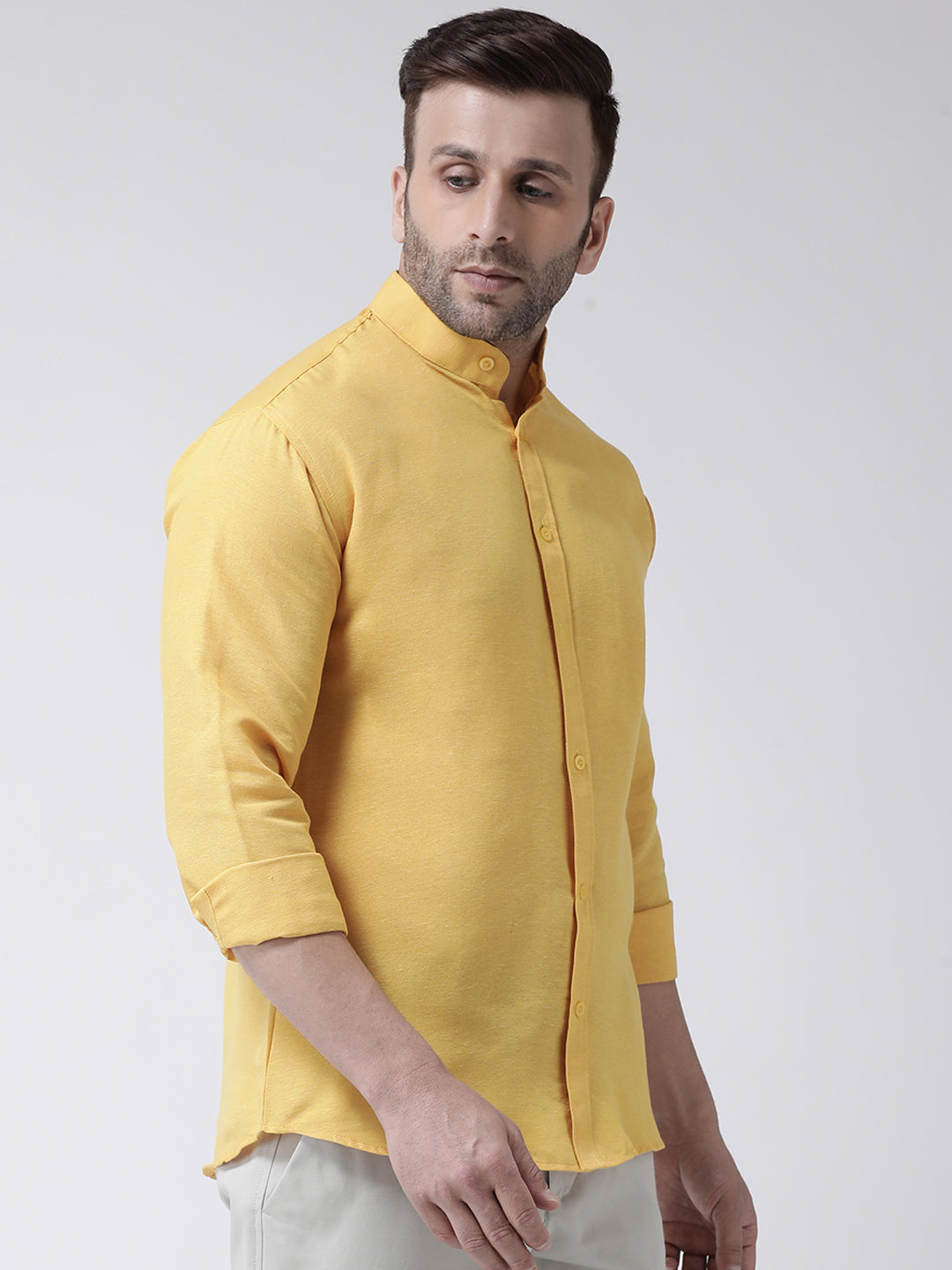 RIAG Mustard Men's Chinese Collar Full Sleeves Shirt