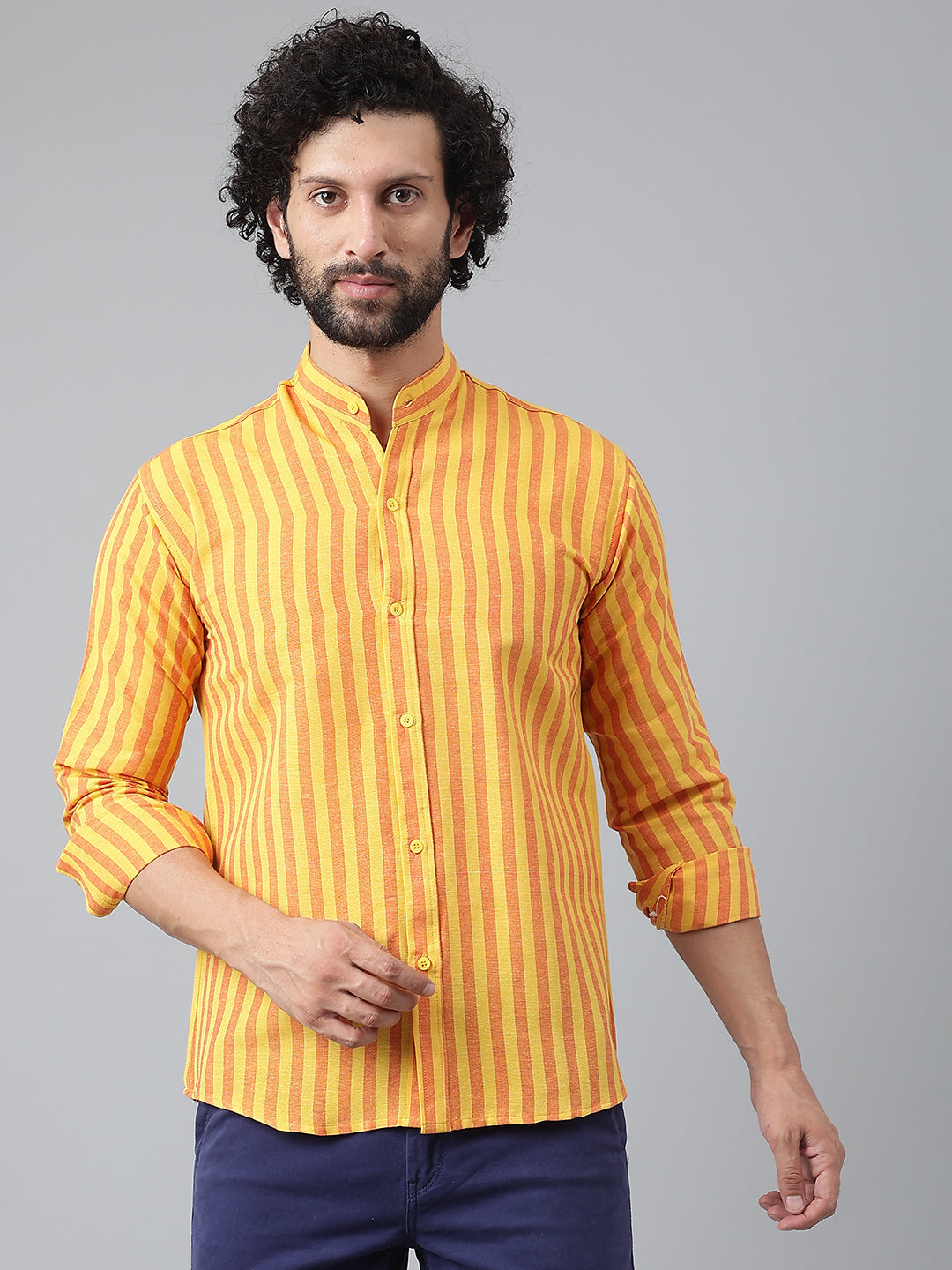 RIAG Yellow Men's Chinese Collar Full Sleeves Shirt