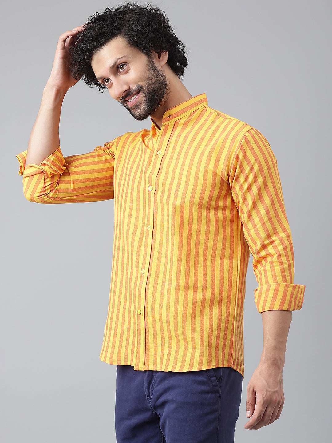 RIAG Yellow Men's Chinese Collar Full Sleeves Shirt