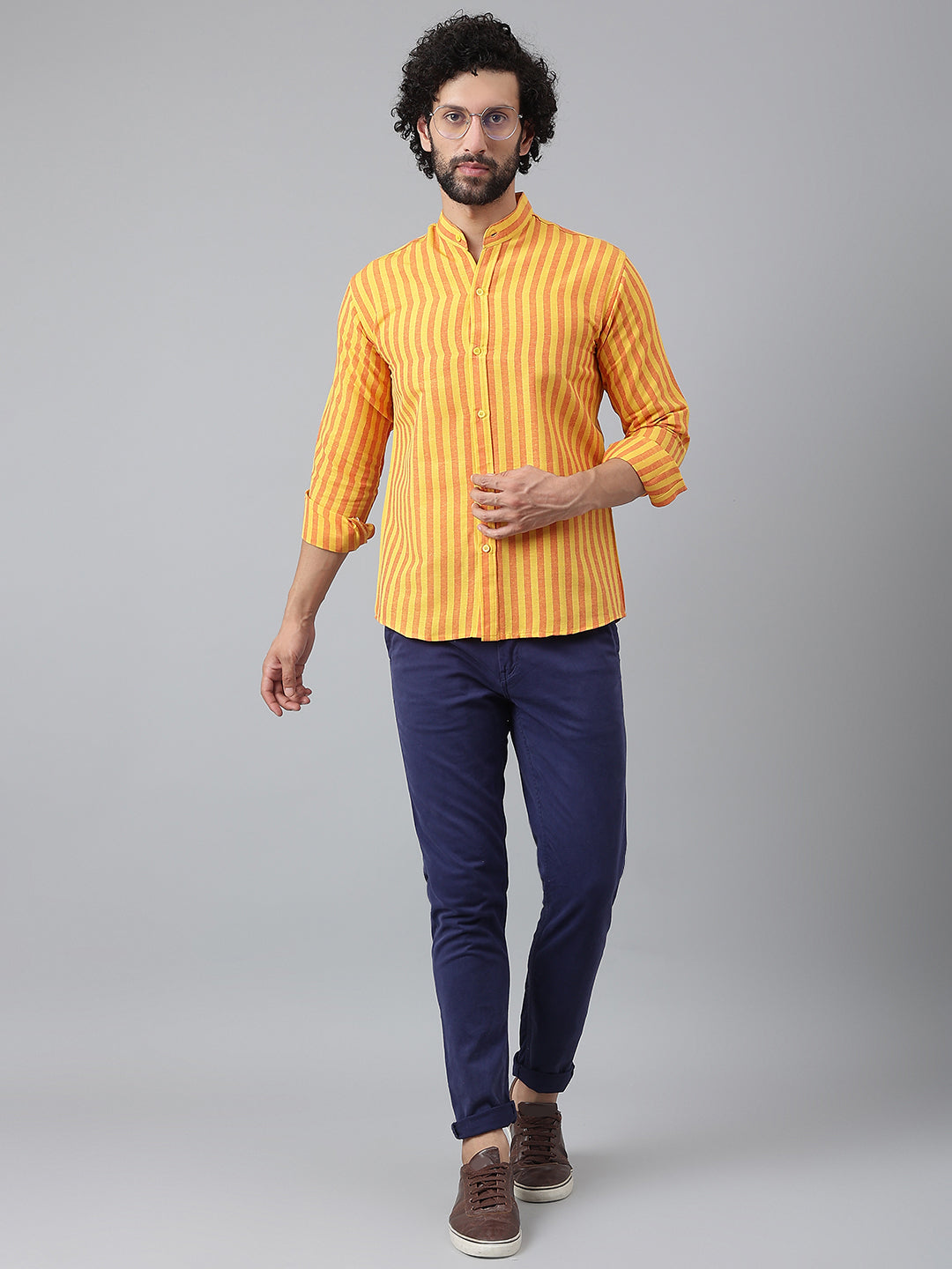 RIAG Yellow Men's Chinese Collar Full Sleeves Shirt