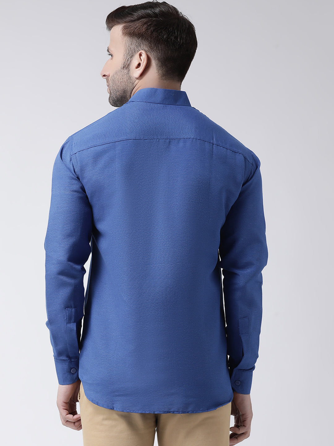 RIAG Navy Blue Men's Chinese Collar Full Sleeves Shirt