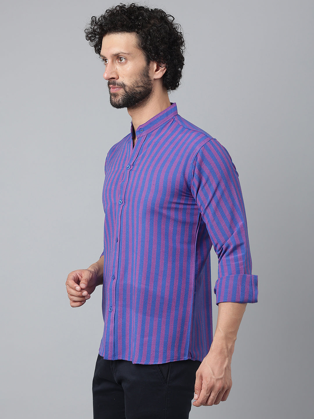 RIAG Blue Men's Chinese Collar Full Sleeves Shirt