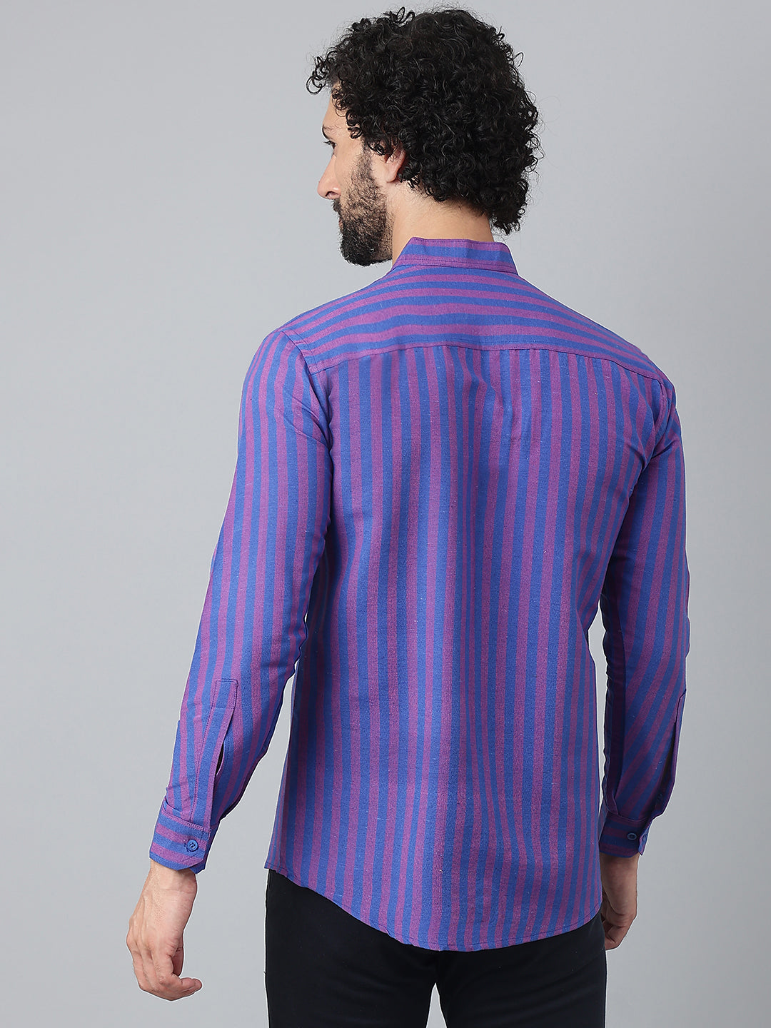 RIAG Blue Men's Chinese Collar Full Sleeves Shirt
