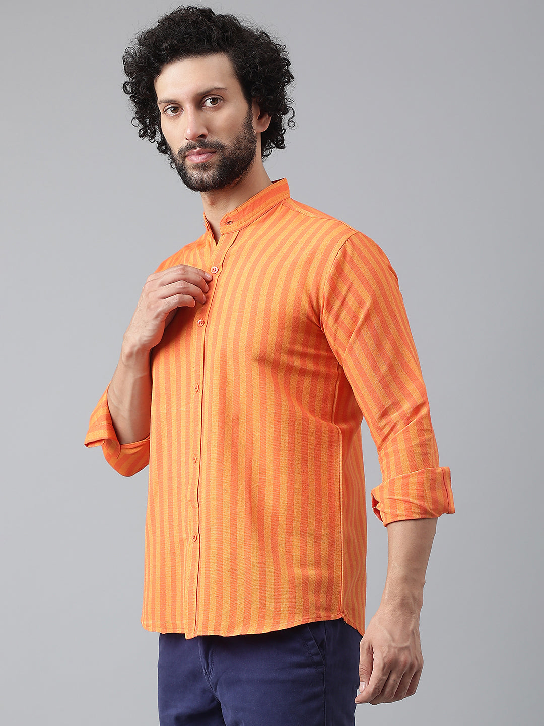 RIAG Orange Men's Chinese Collar Full Sleeves Shirt