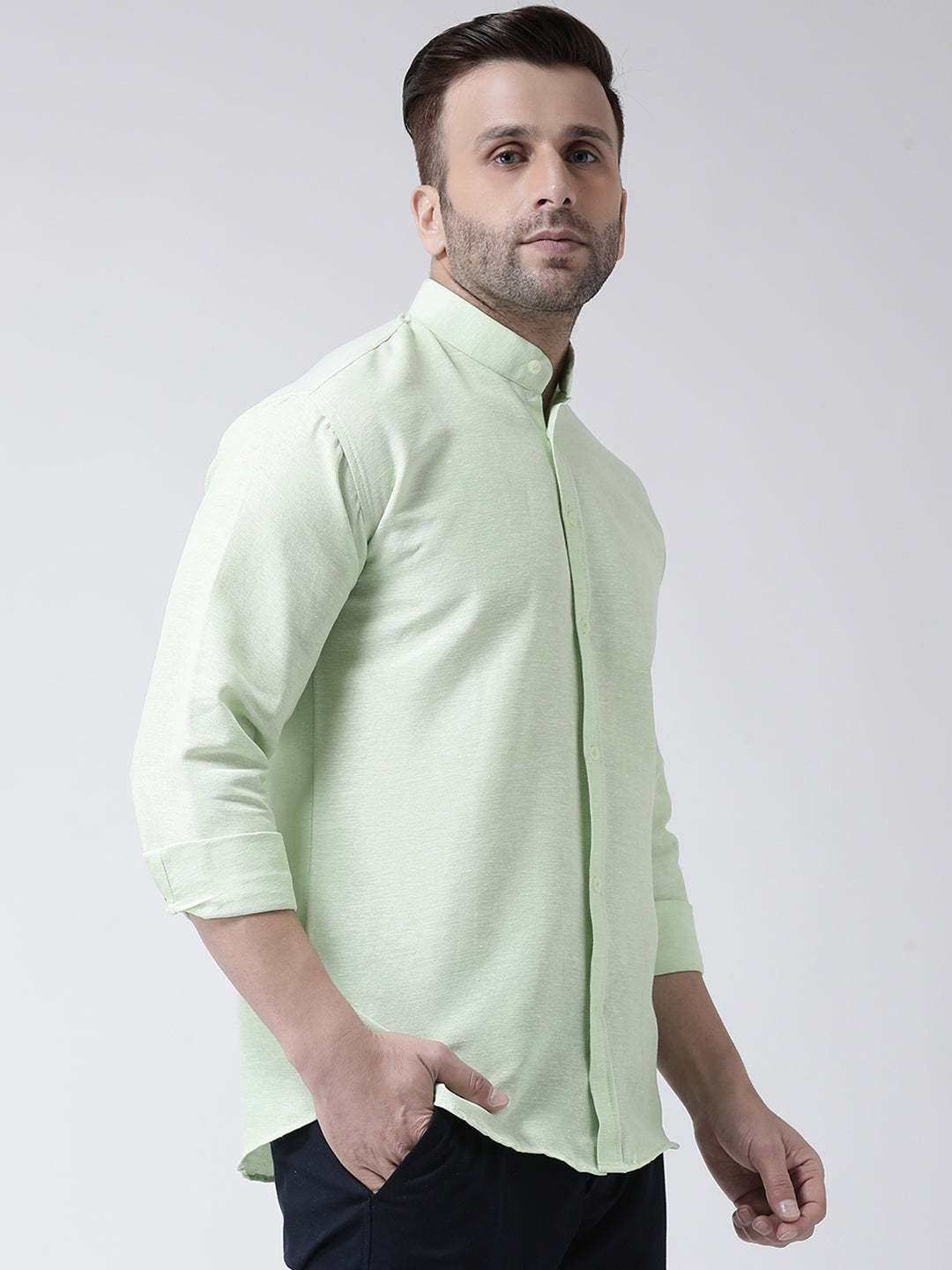 RIAG Green Men's Chinese Collar Full Sleeves Shirt