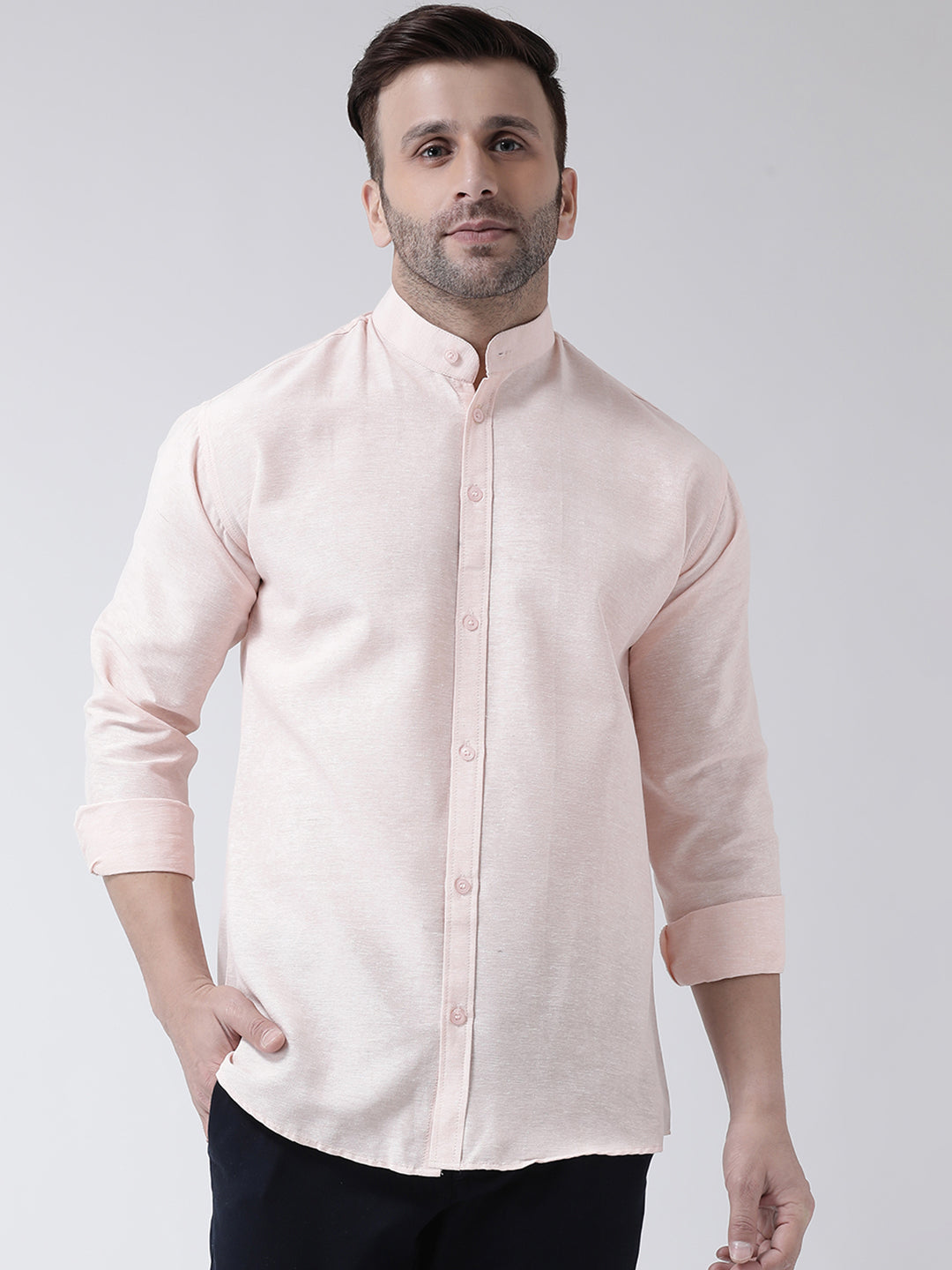 RIAG Peach Men's Chinese Collar Full Sleeves Shirt
