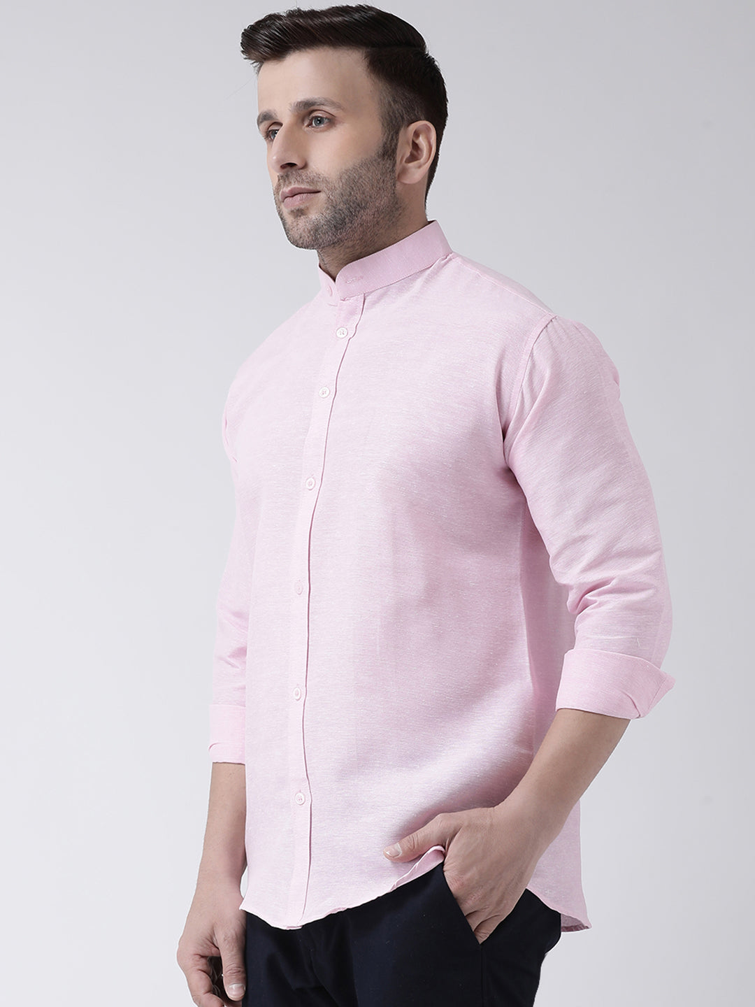 RIAG Pink Men's Chinese Collar Full Sleeves Shirt