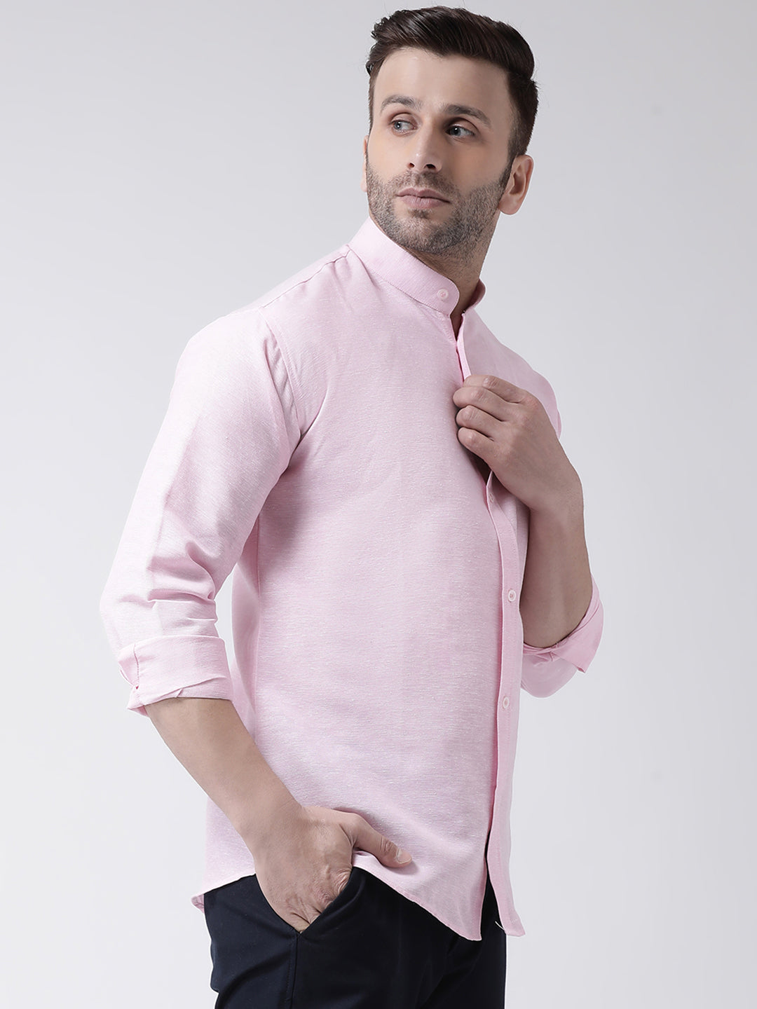 RIAG Pink Men's Chinese Collar Full Sleeves Shirt