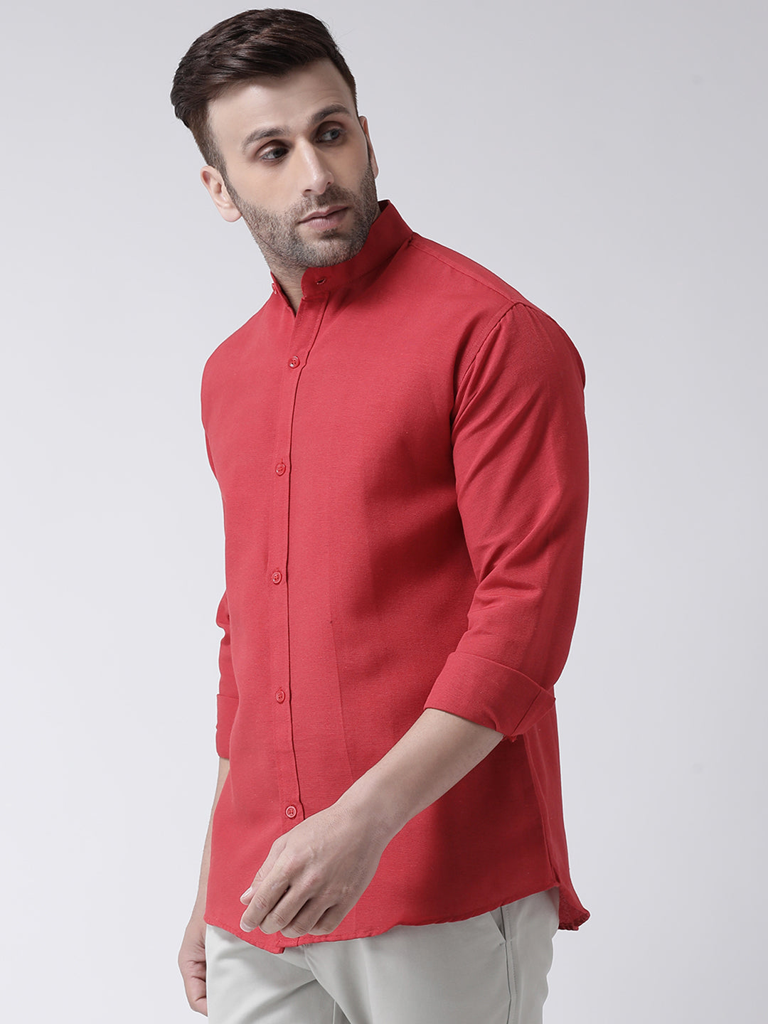 RIAG Red Men's Chinese Collar Full Sleeves Shirt