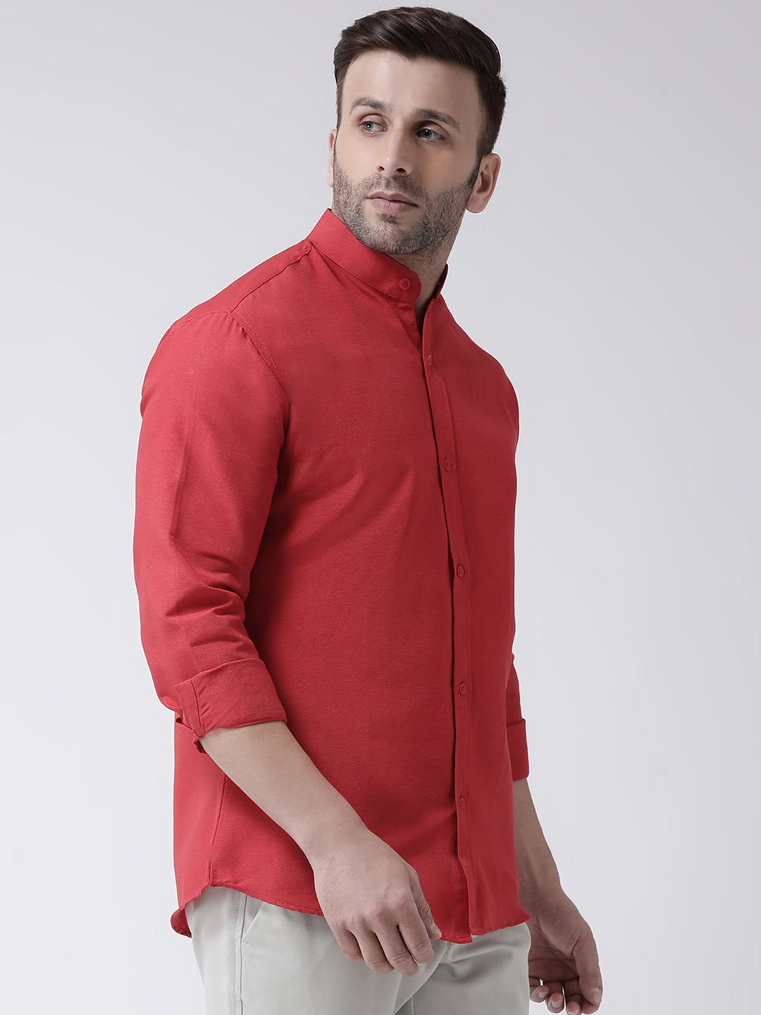 RIAG Red Men's Chinese Collar Full Sleeves Shirt