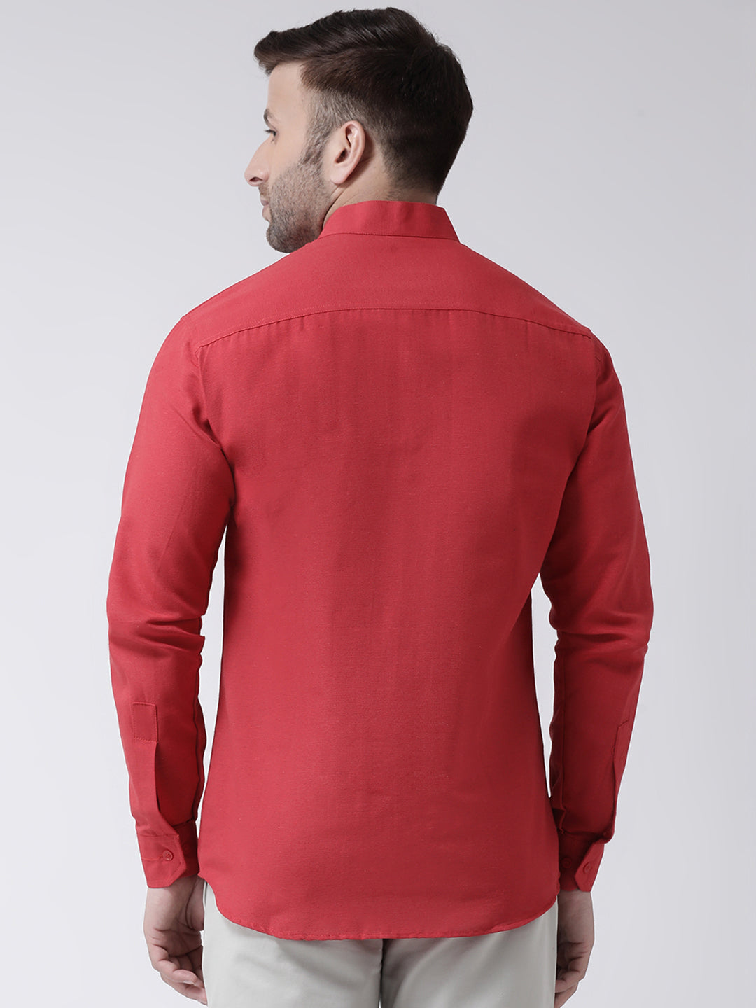 RIAG Red Men's Chinese Collar Full Sleeves Shirt