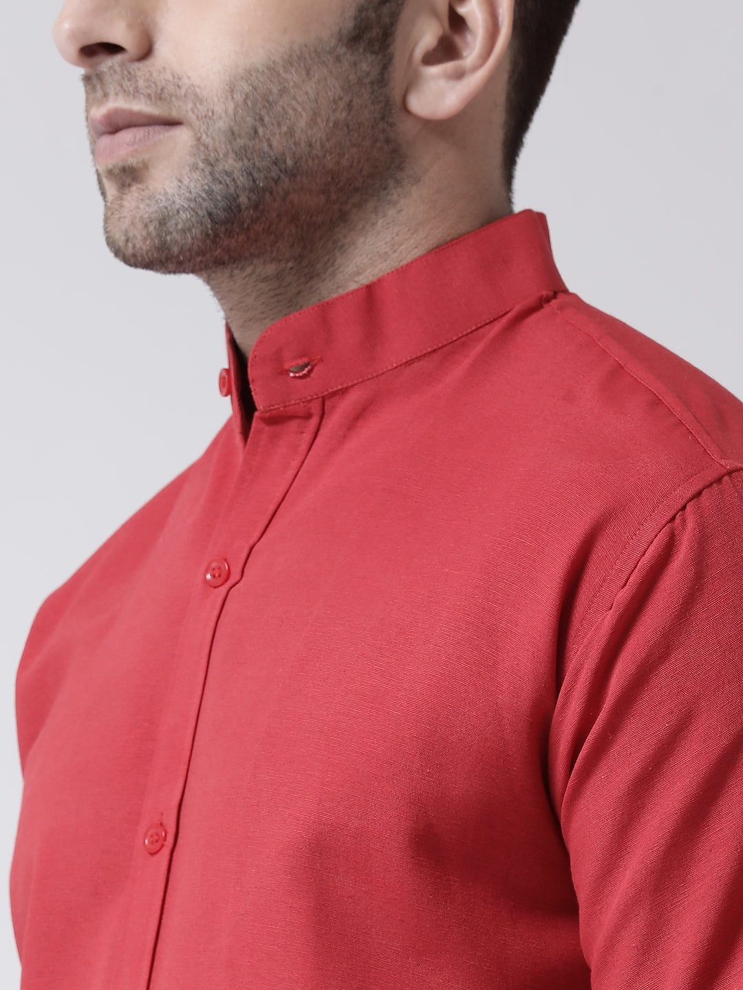 RIAG Red Men's Chinese Collar Full Sleeves Shirt