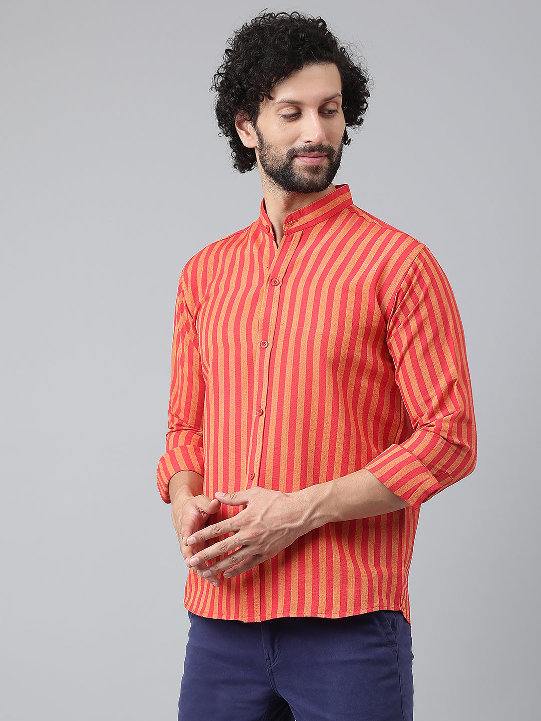 RIAG Red Men's Chinese Collar Full Sleeves Shirt
