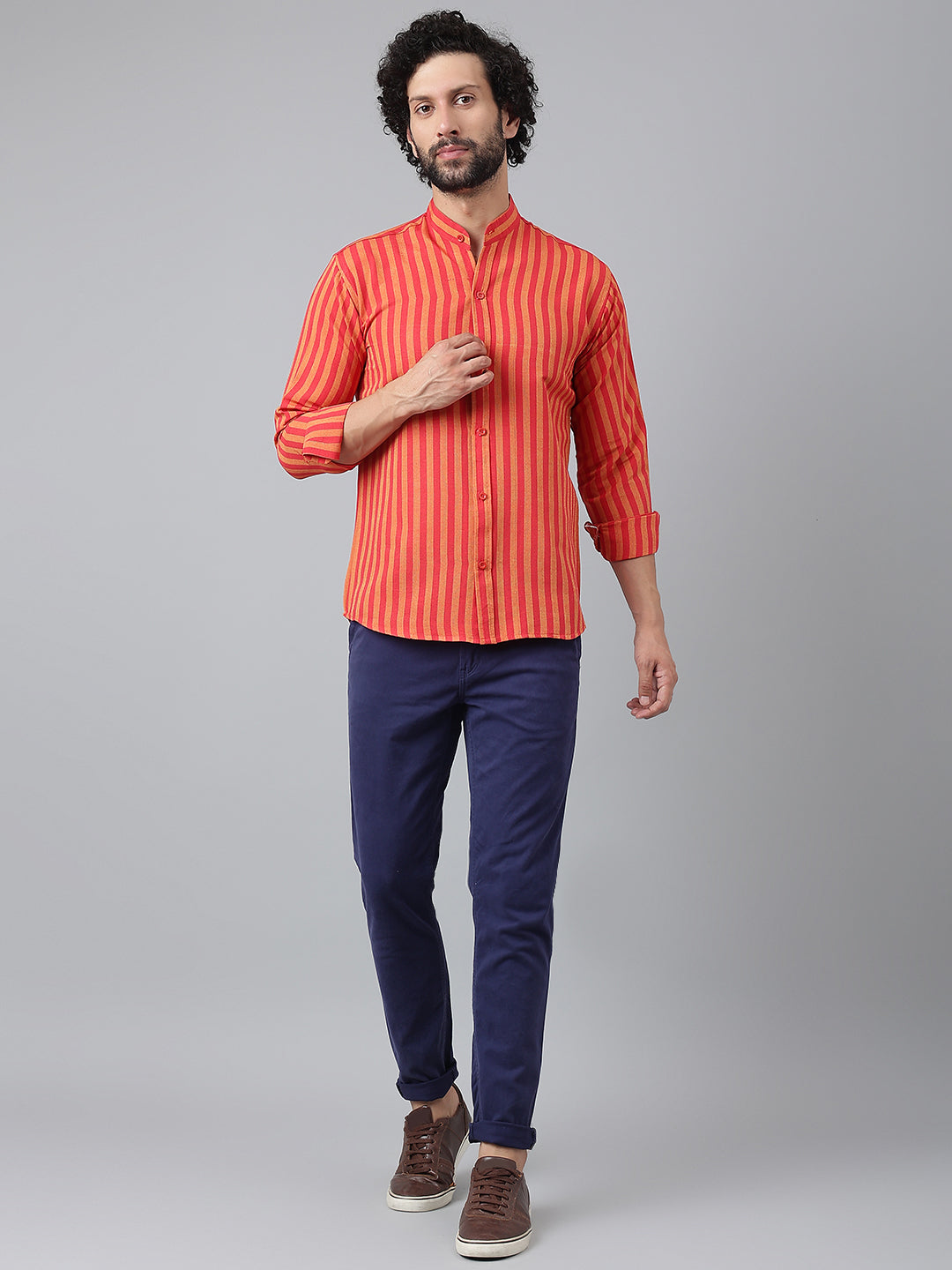 RIAG Red Men's Chinese Collar Full Sleeves Shirt