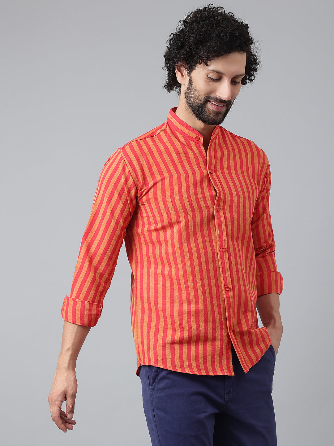 RIAG Red Men's Chinese Collar Full Sleeves Shirt