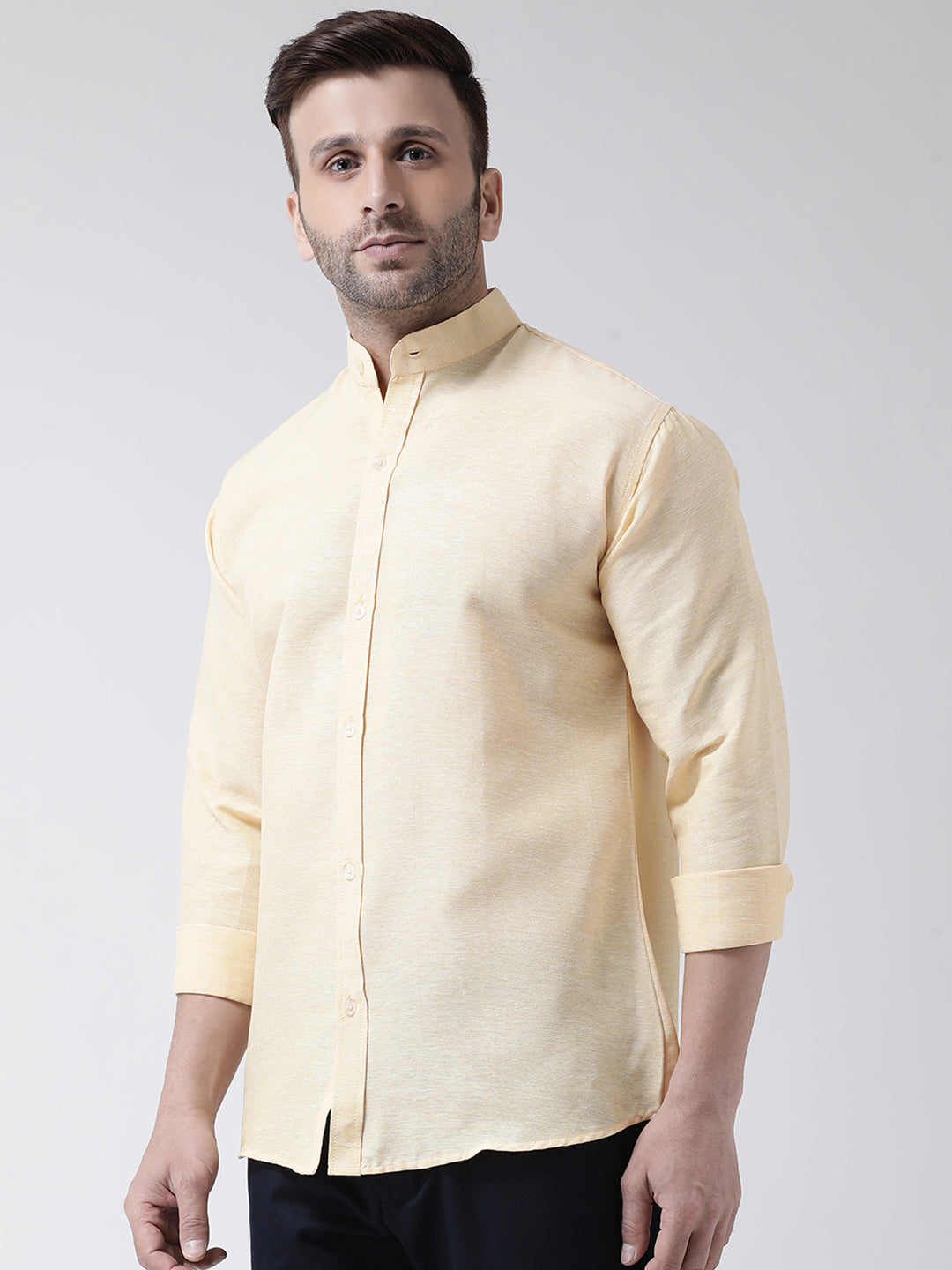 RIAG Beige Men's Chinese Collar Full Sleeves Shirt