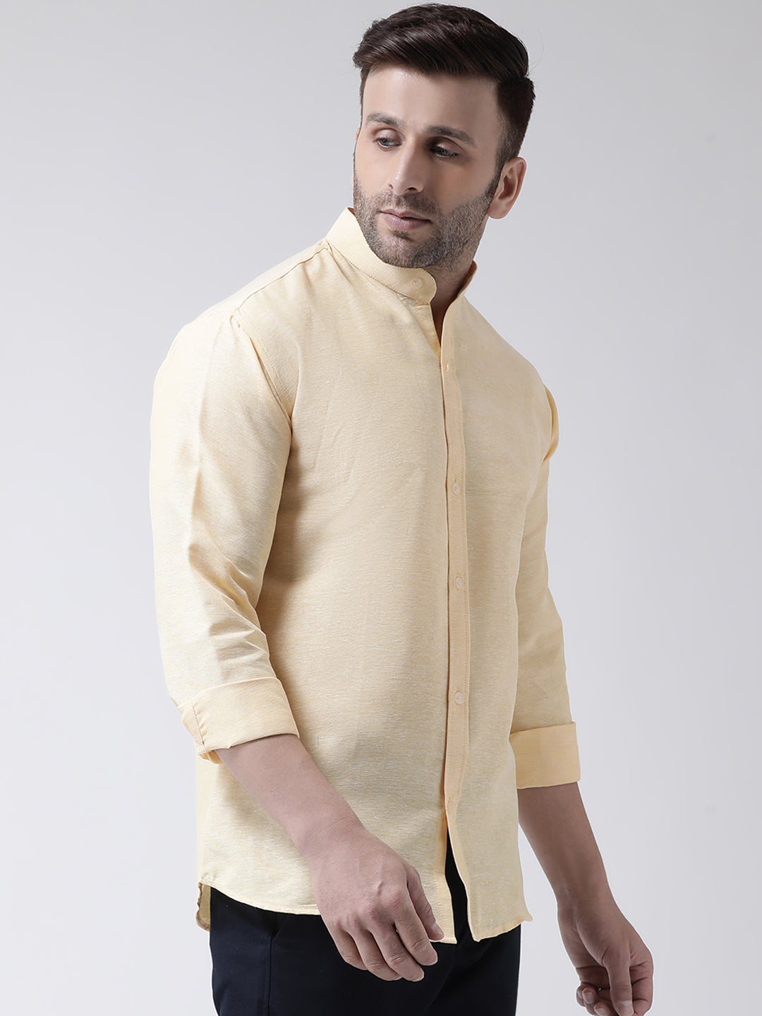 RIAG Beige Men's Chinese Collar Full Sleeves Shirt