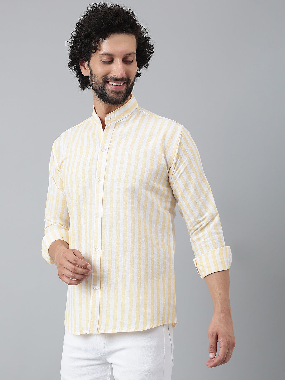 RIAG Beige Men's Chinese Collar Full Sleeves Shirt