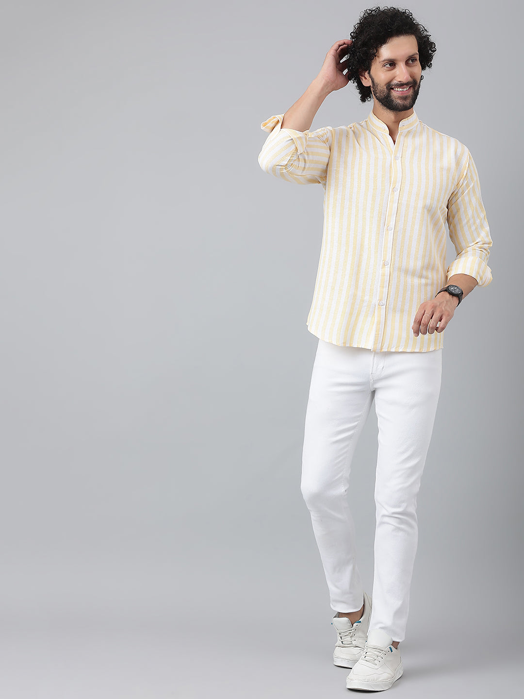 RIAG Beige Men's Chinese Collar Full Sleeves Shirt