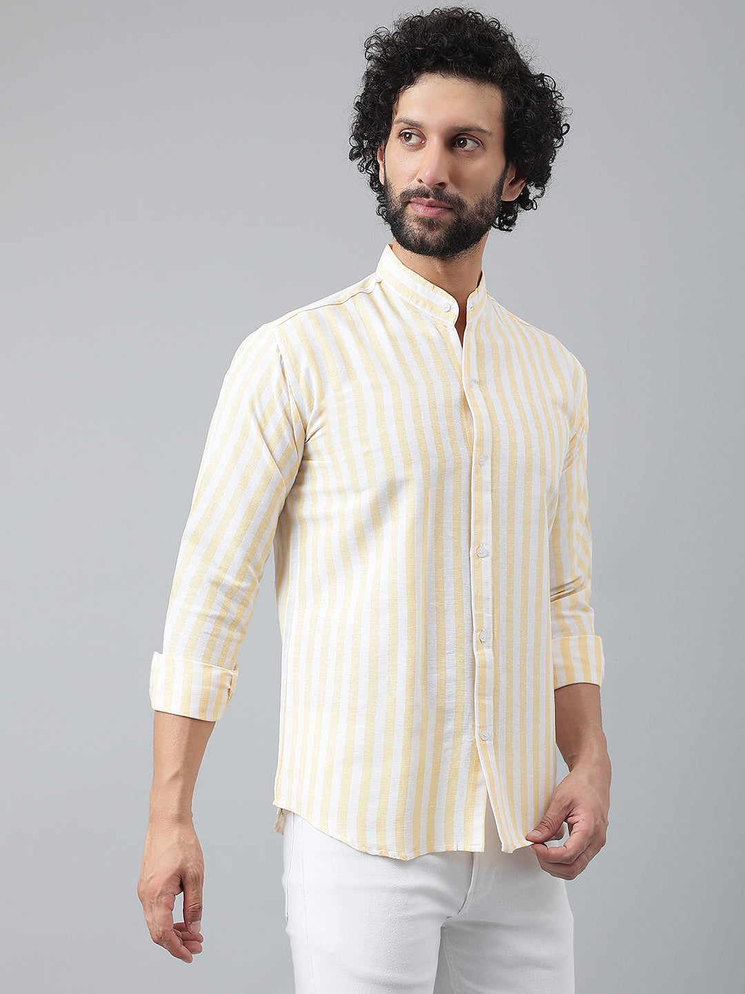 RIAG Beige Men's Chinese Collar Full Sleeves Shirt