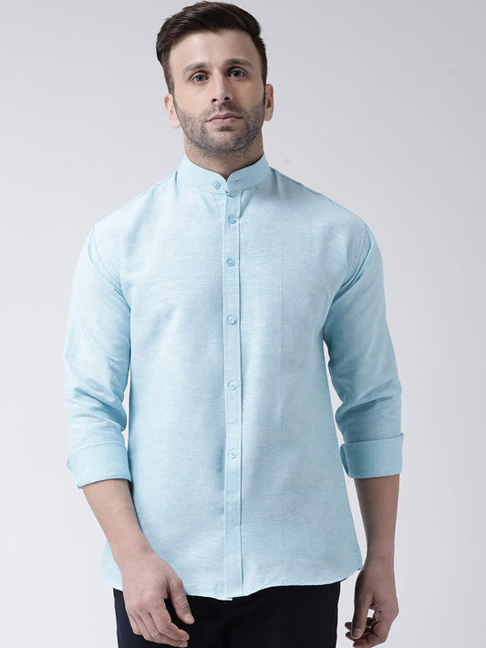 RIAG Sky Blue Men's Chinese Collar Full Sleeves Shirt