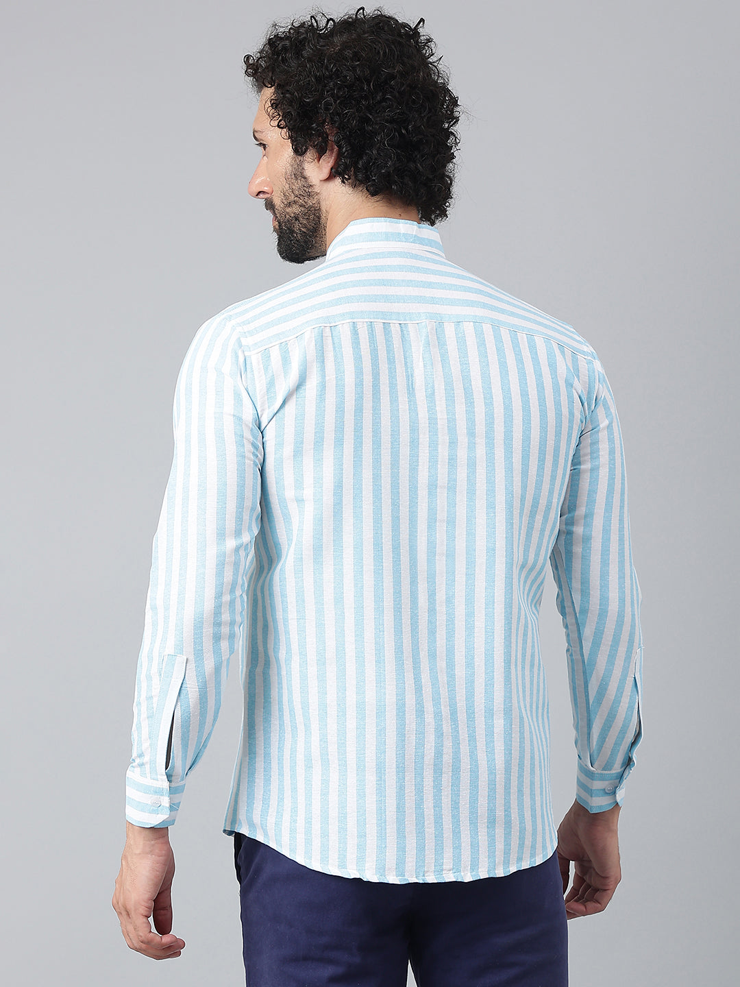 RIAG Blue Men's Chinese Collar Full Sleeves Shirt