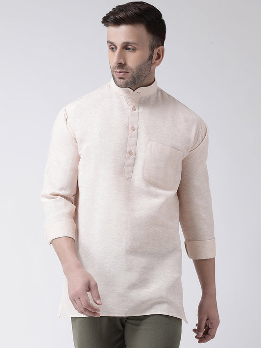 RIAG Beige Color Long Sleeves Men's Cotton Short Kurta