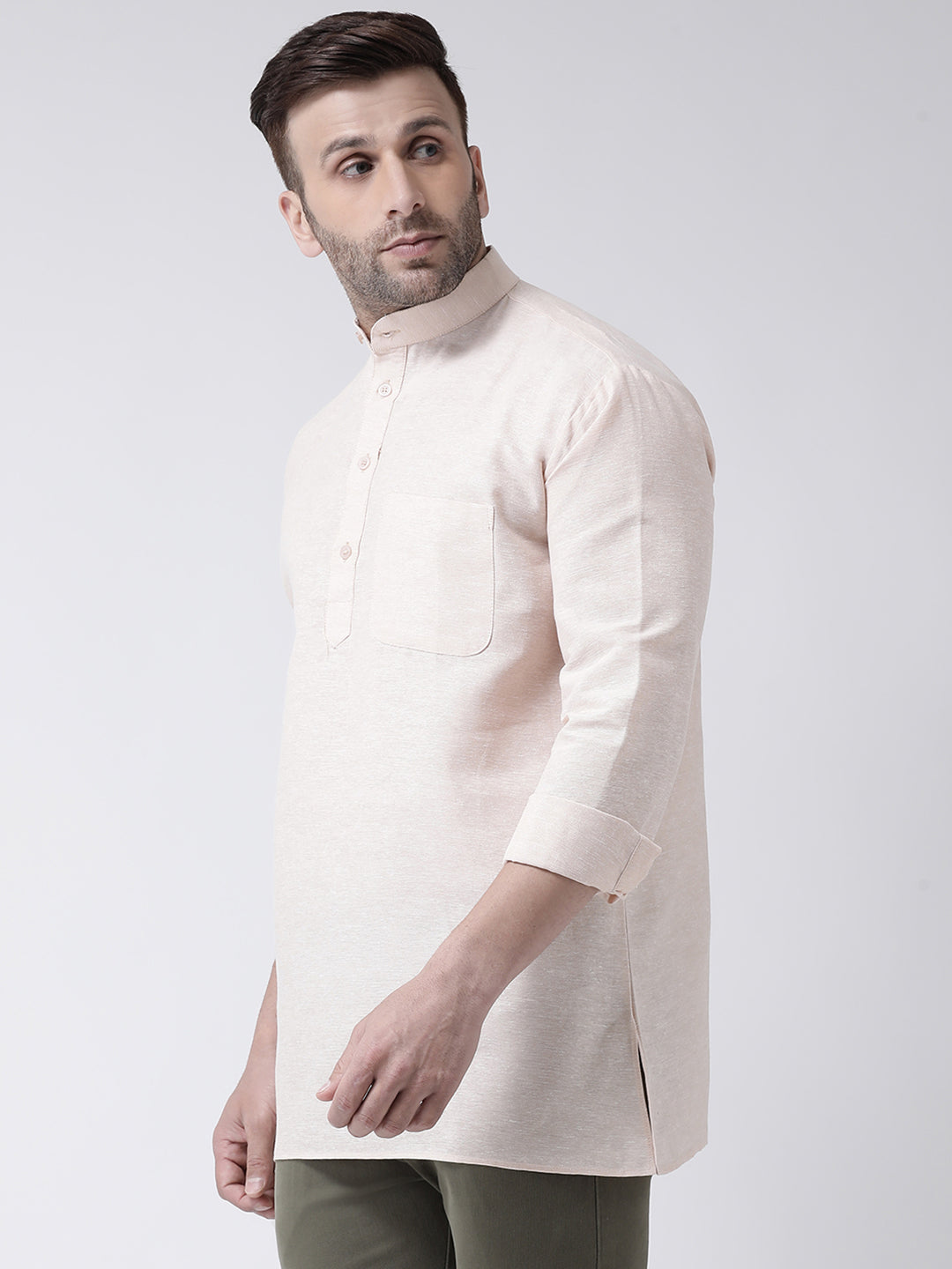 RIAG Beige Color Long Sleeves Men's Cotton Short Kurta