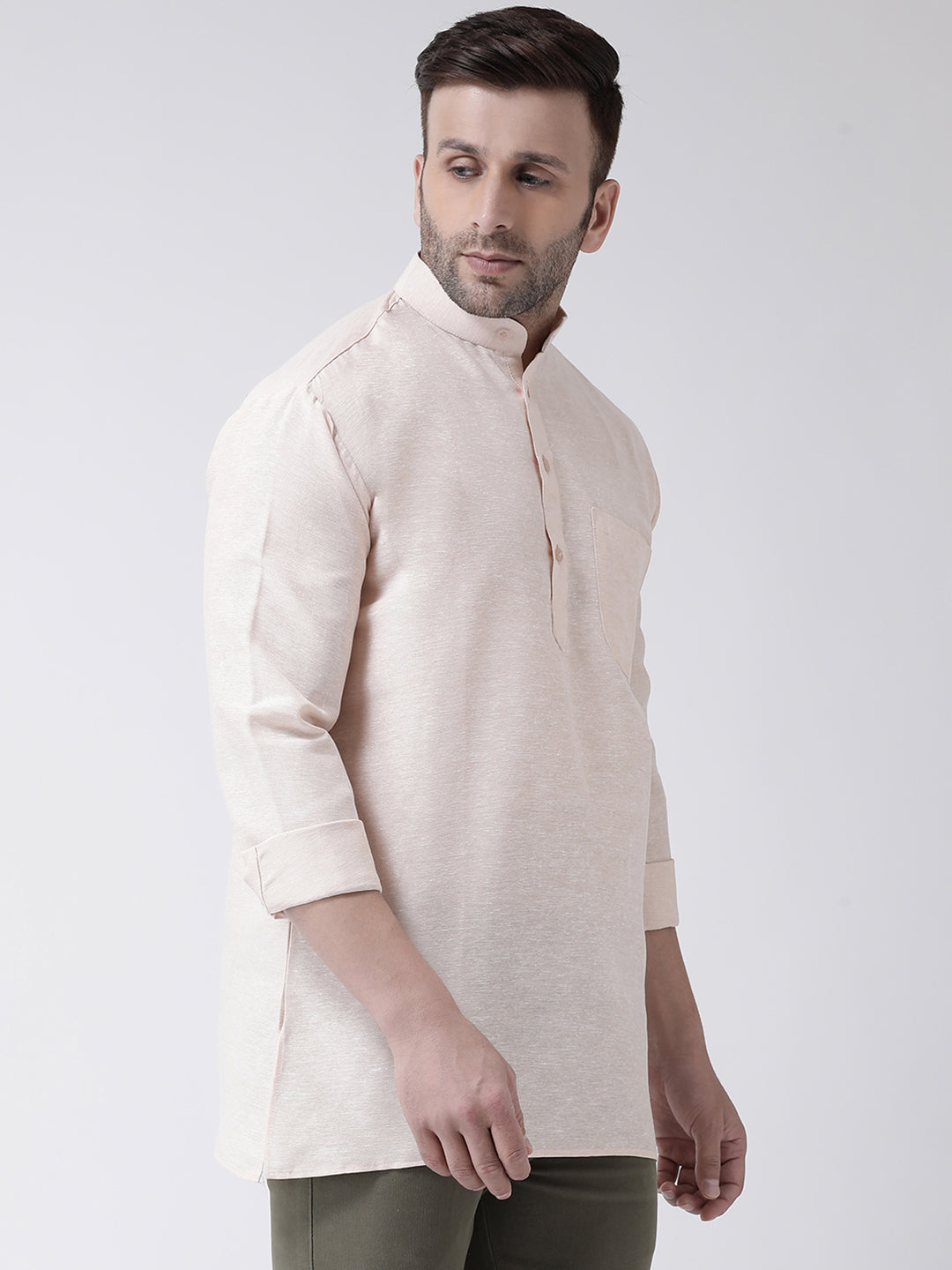 RIAG Beige Color Long Sleeves Men's Cotton Short Kurta