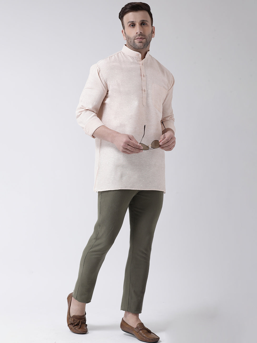 RIAG Beige Color Long Sleeves Men's Cotton Short Kurta