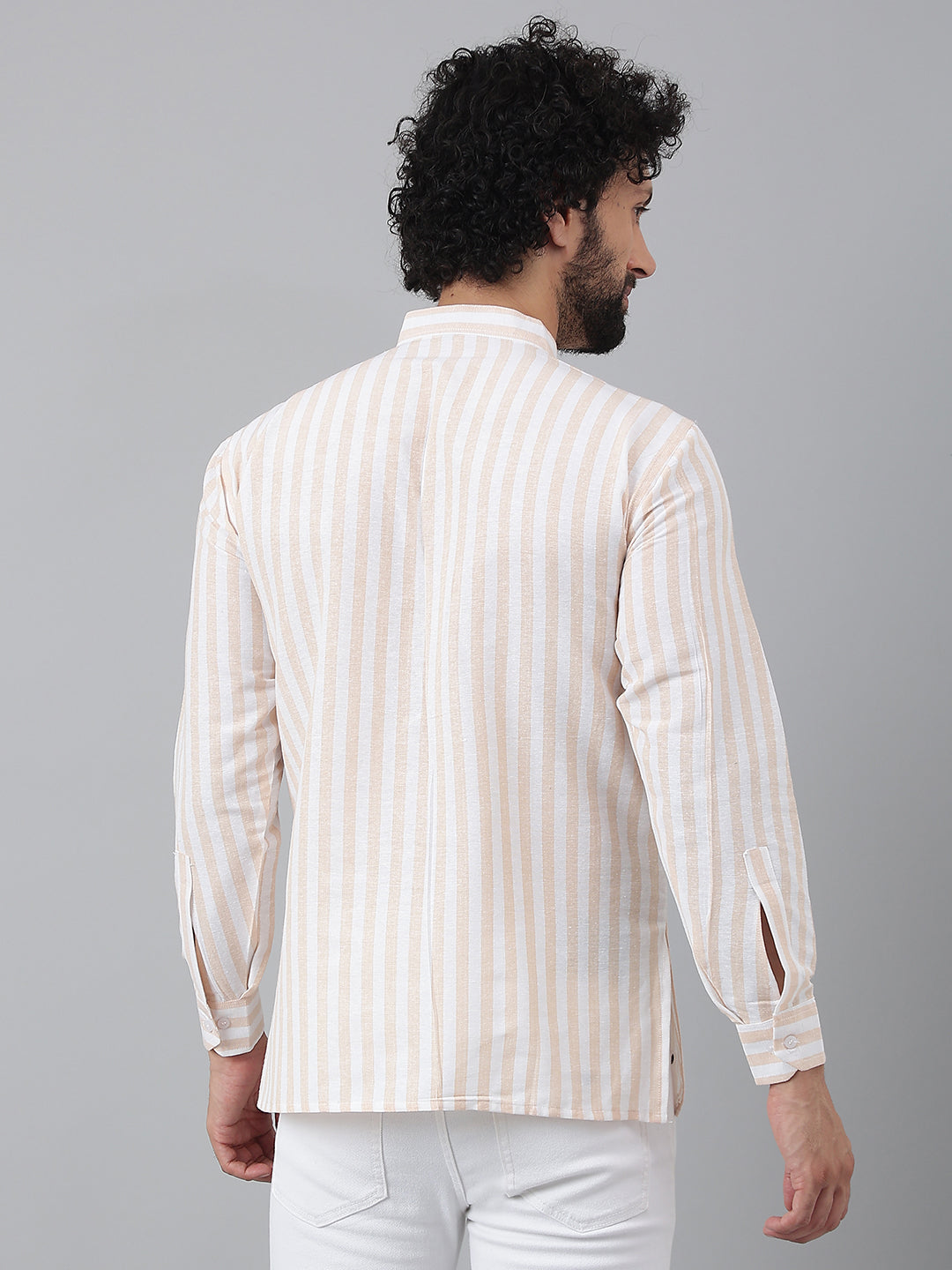 RIAG Beige Color Long Sleeves Casual Men's Cotton Short Kurta