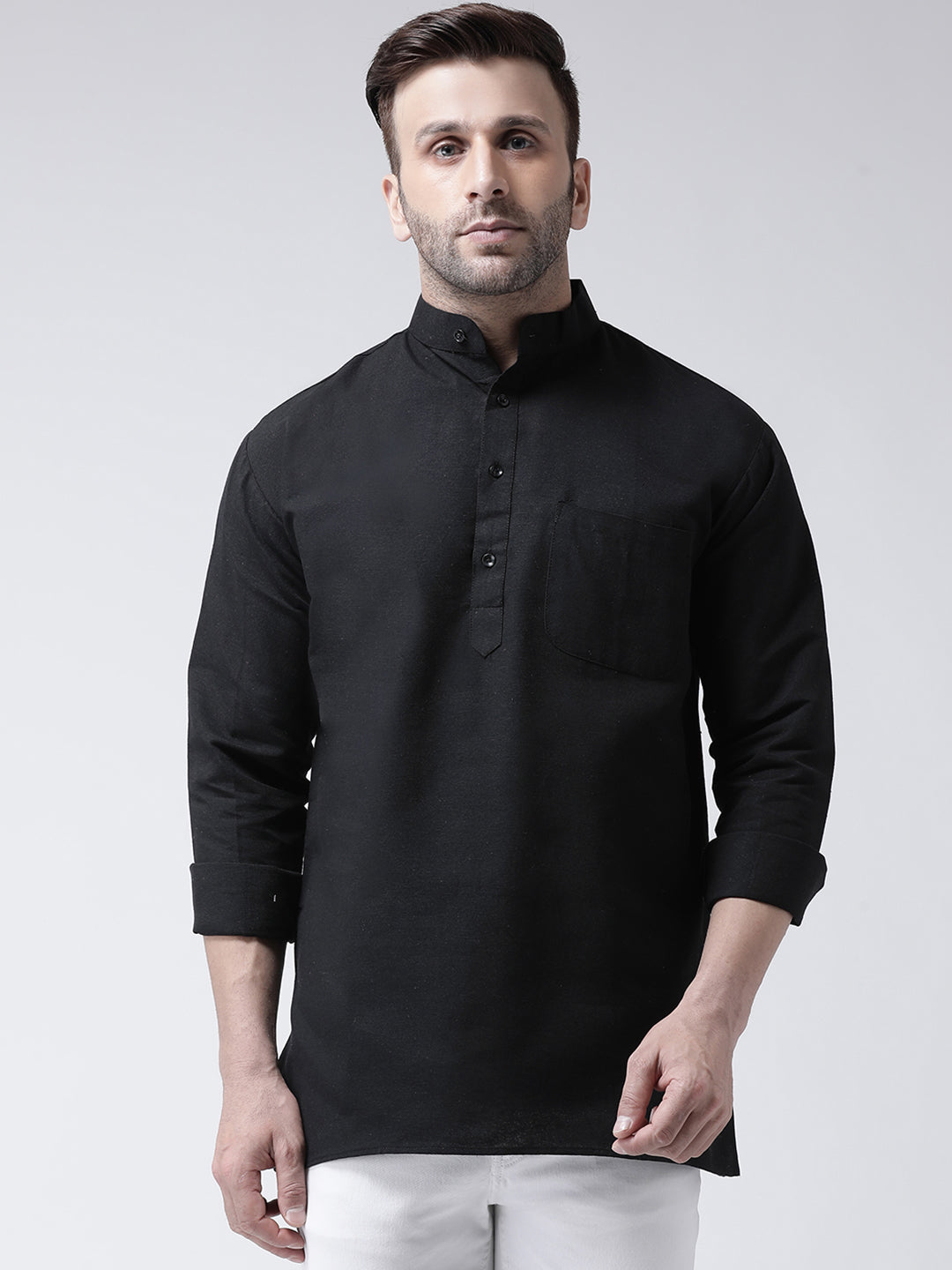 RIAG Black Color Long Sleeves Men's Cotton Short Kurta